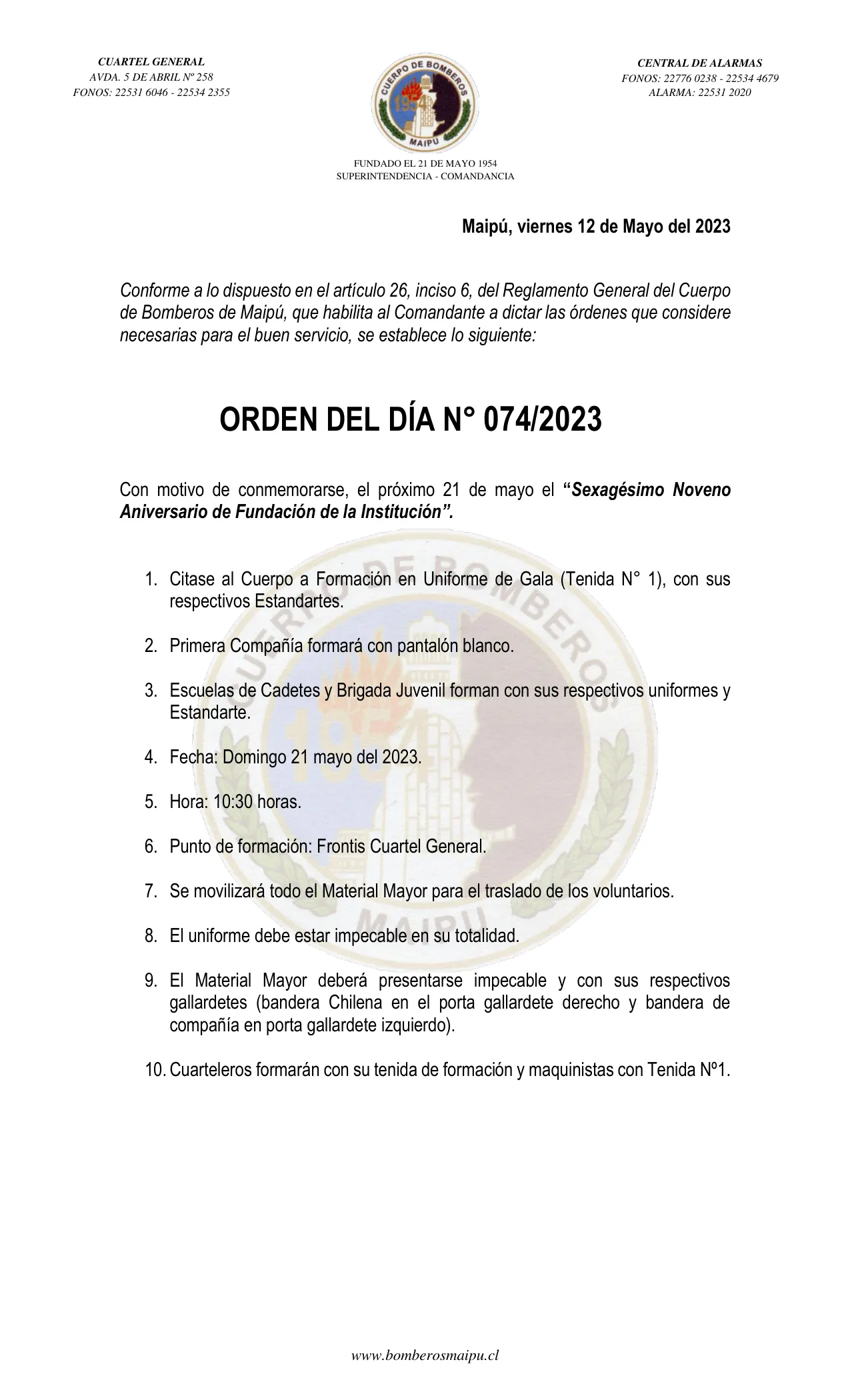 Página 1 de Orden del Día N° 74/2023