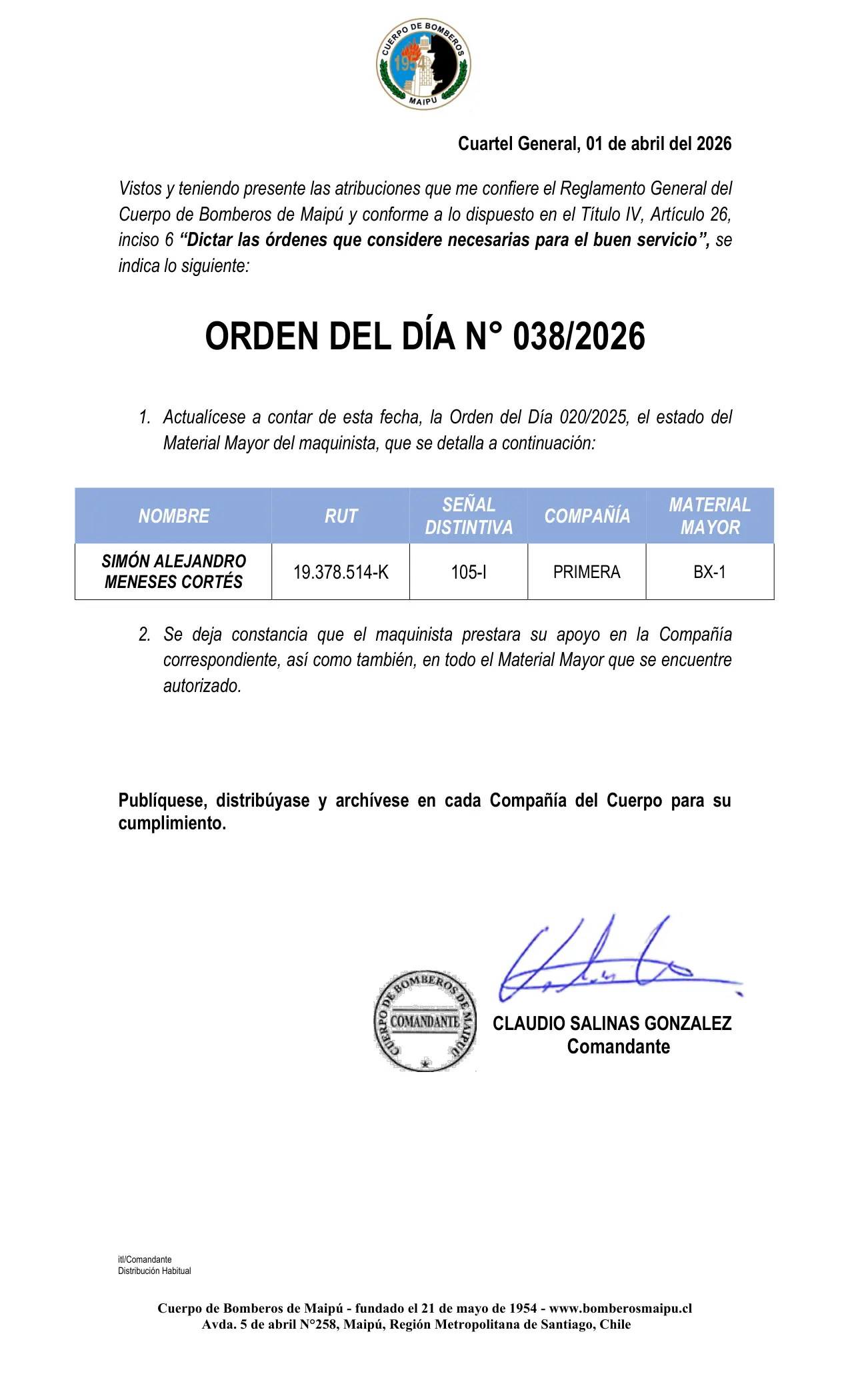 Página 1 de Orden del Día N° 38/2026