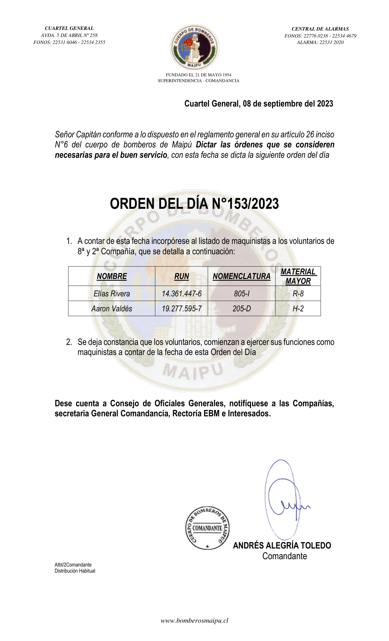Página 1 de Orden del Día N° 153/2023