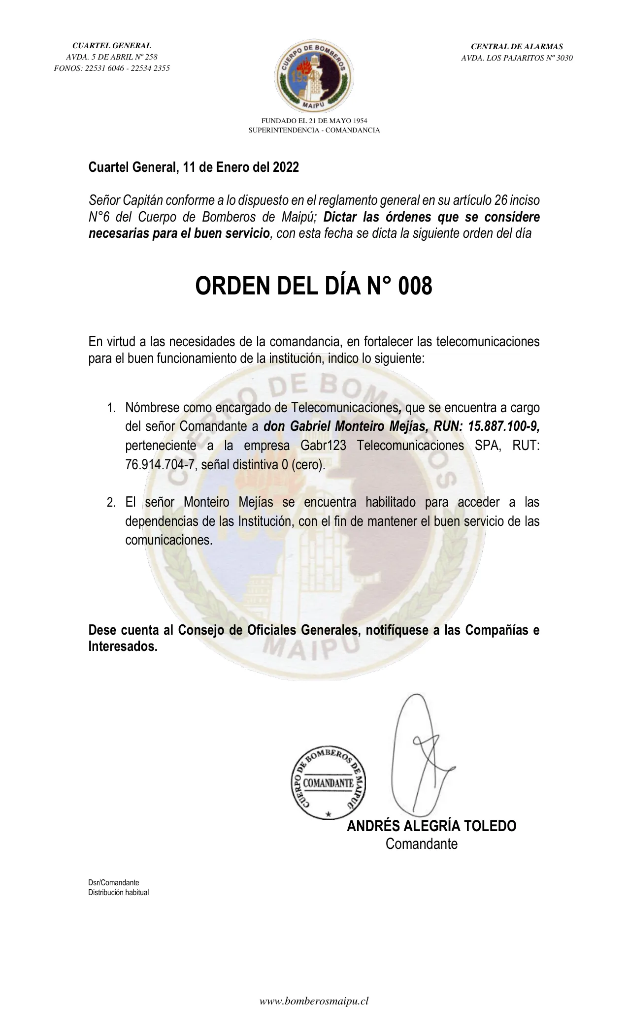 Página 1 de Orden del Día N° 8/2022