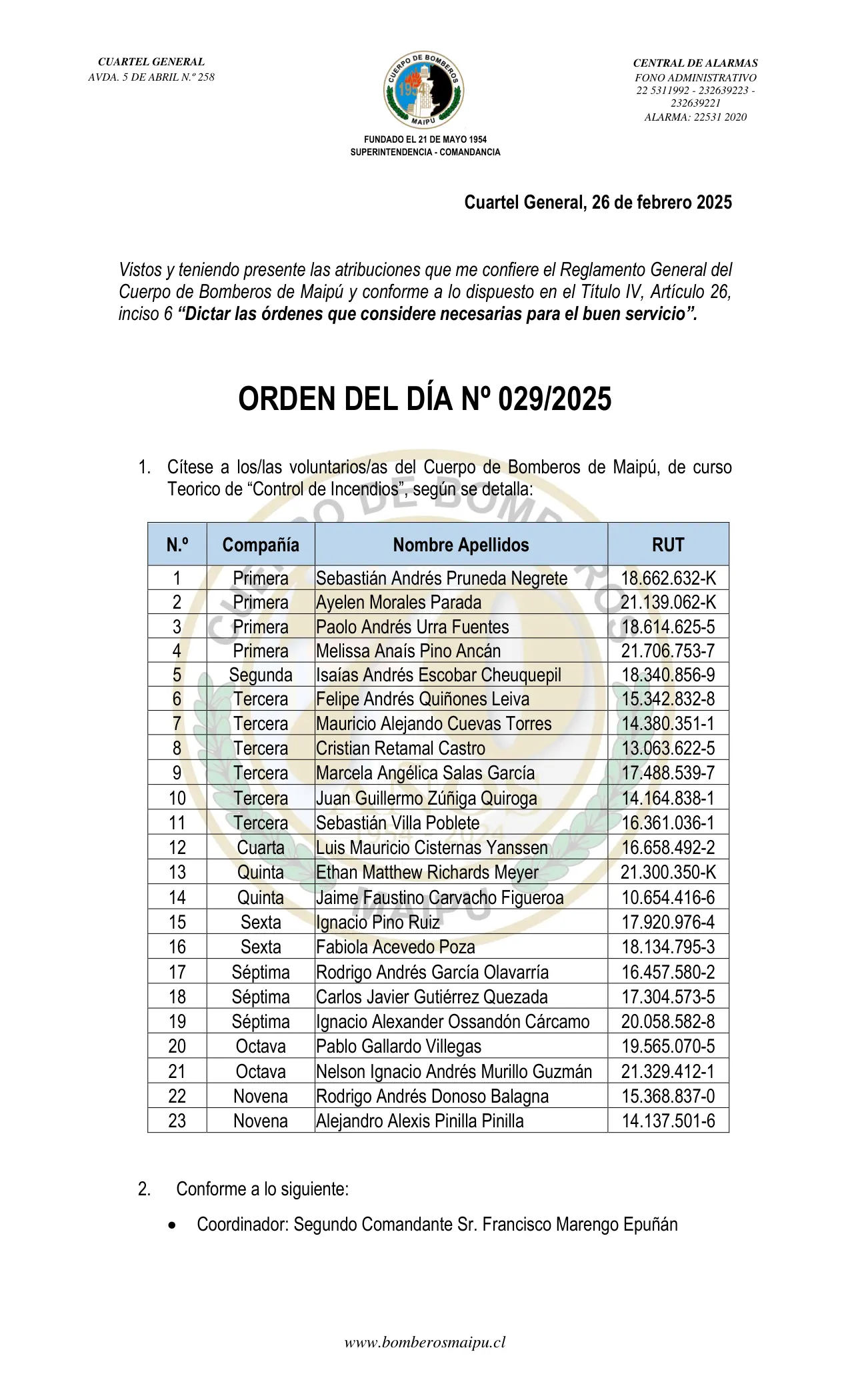 Página 1 de Orden del Día N° 29/2025