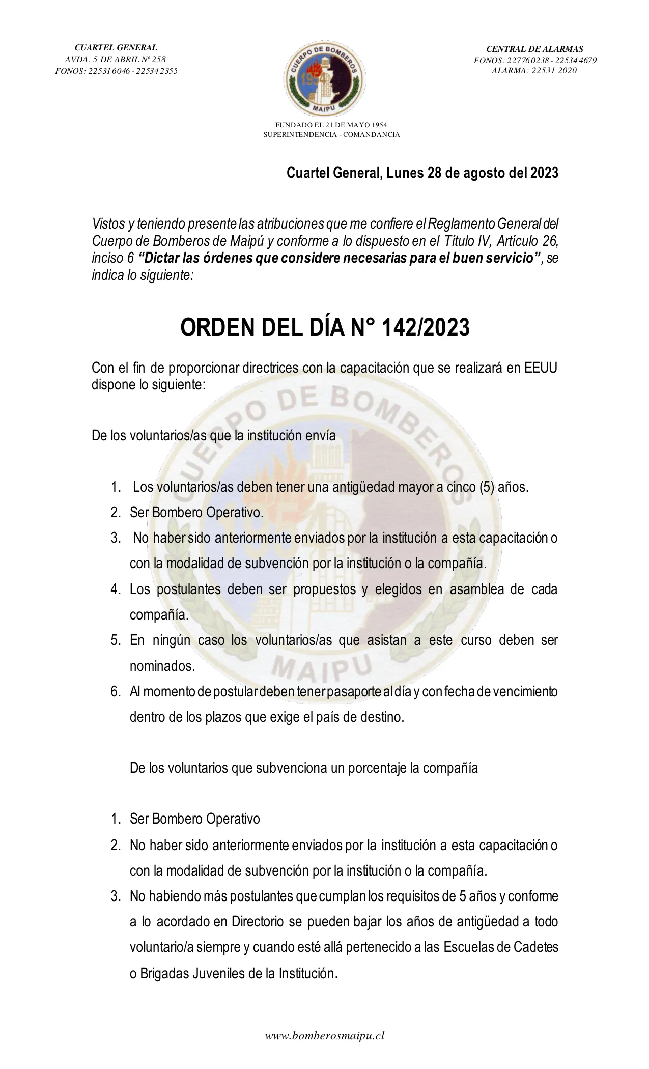 Página 1 de Orden del Día N° 142/2023