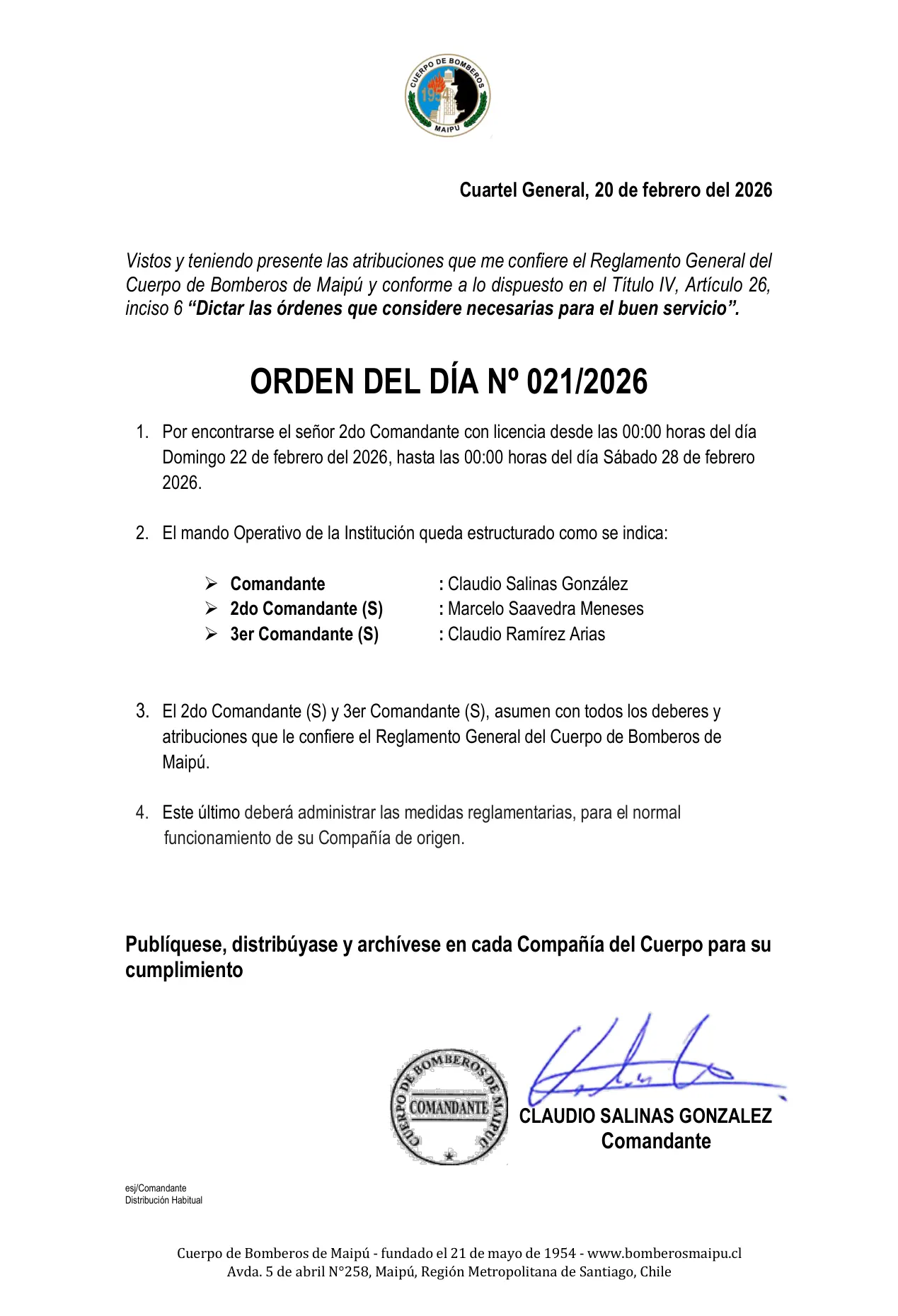 Orden del Día N° 21/2026