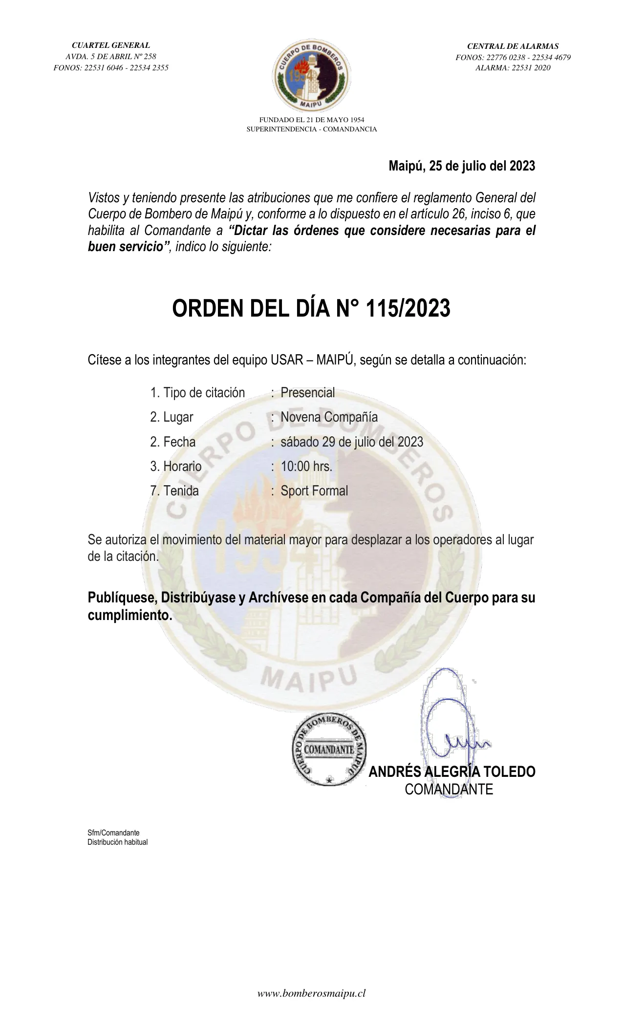 Página 1 de Orden del Día N° 115/2023