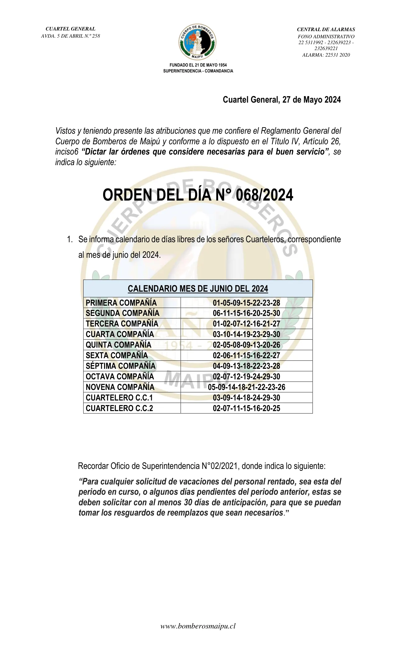 Página 1 de Orden del Día N° 68/2024
