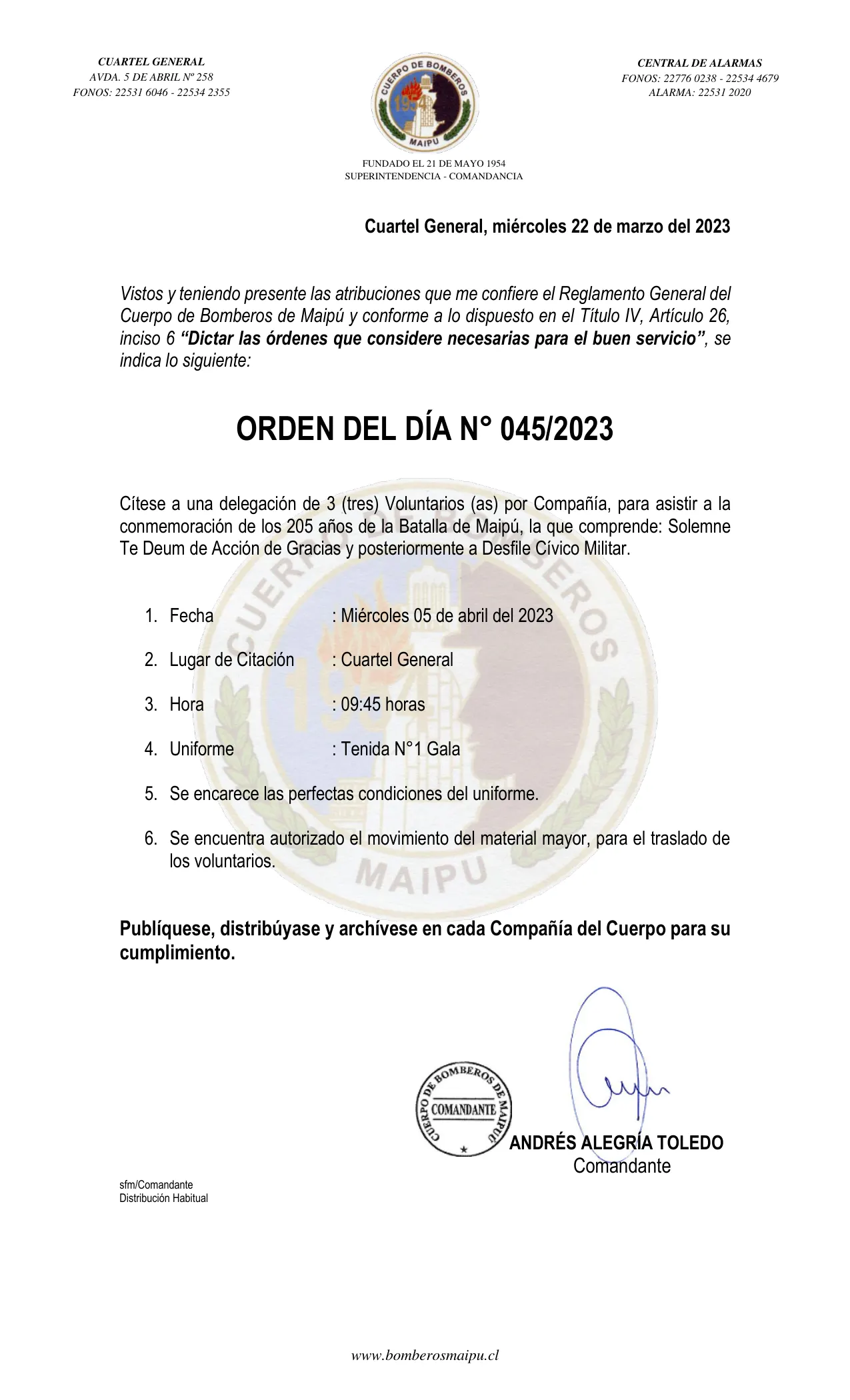 Página 1 de Orden del Día N° 45/2023