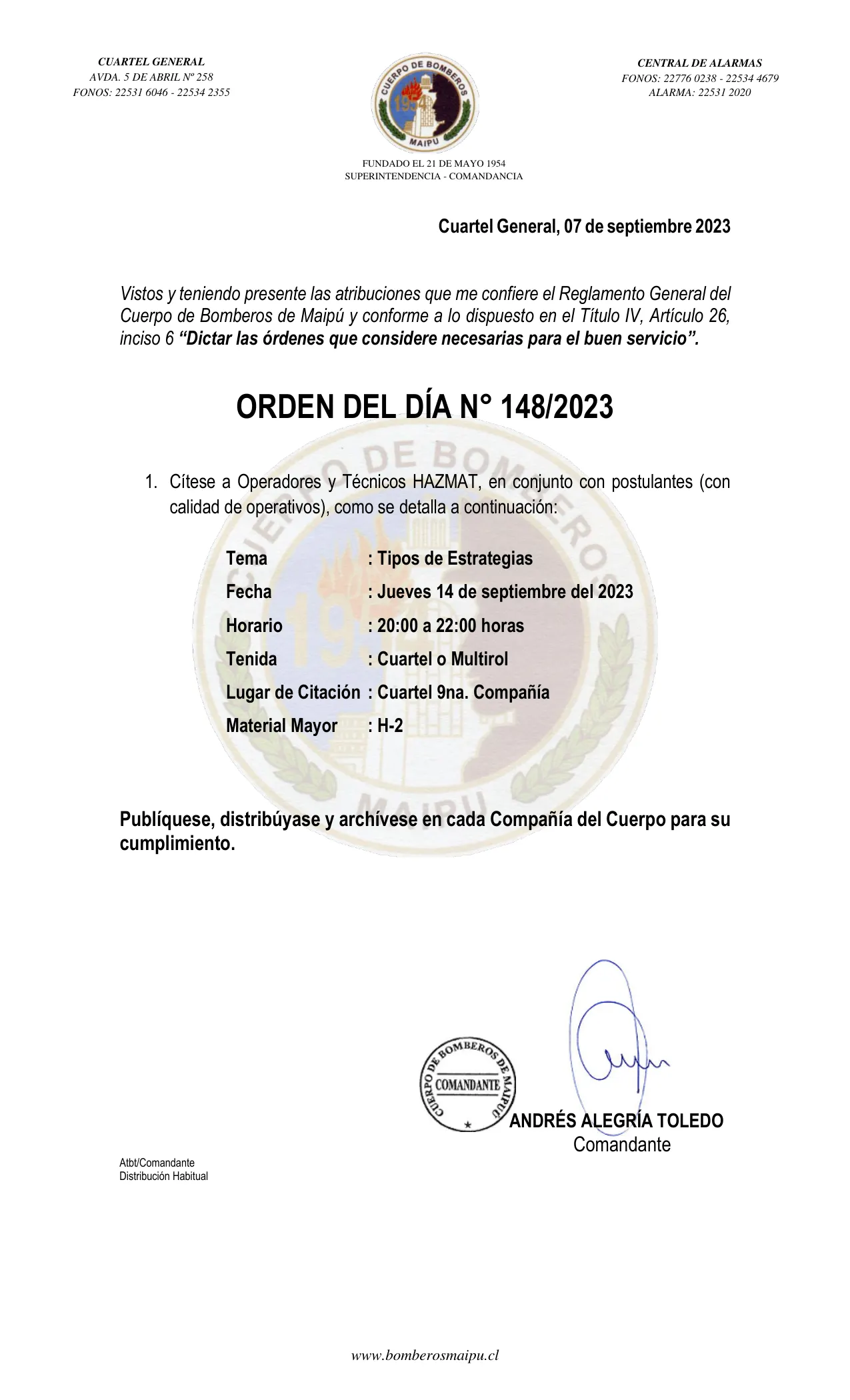 Página 1 de Orden del Día N° 148/2023