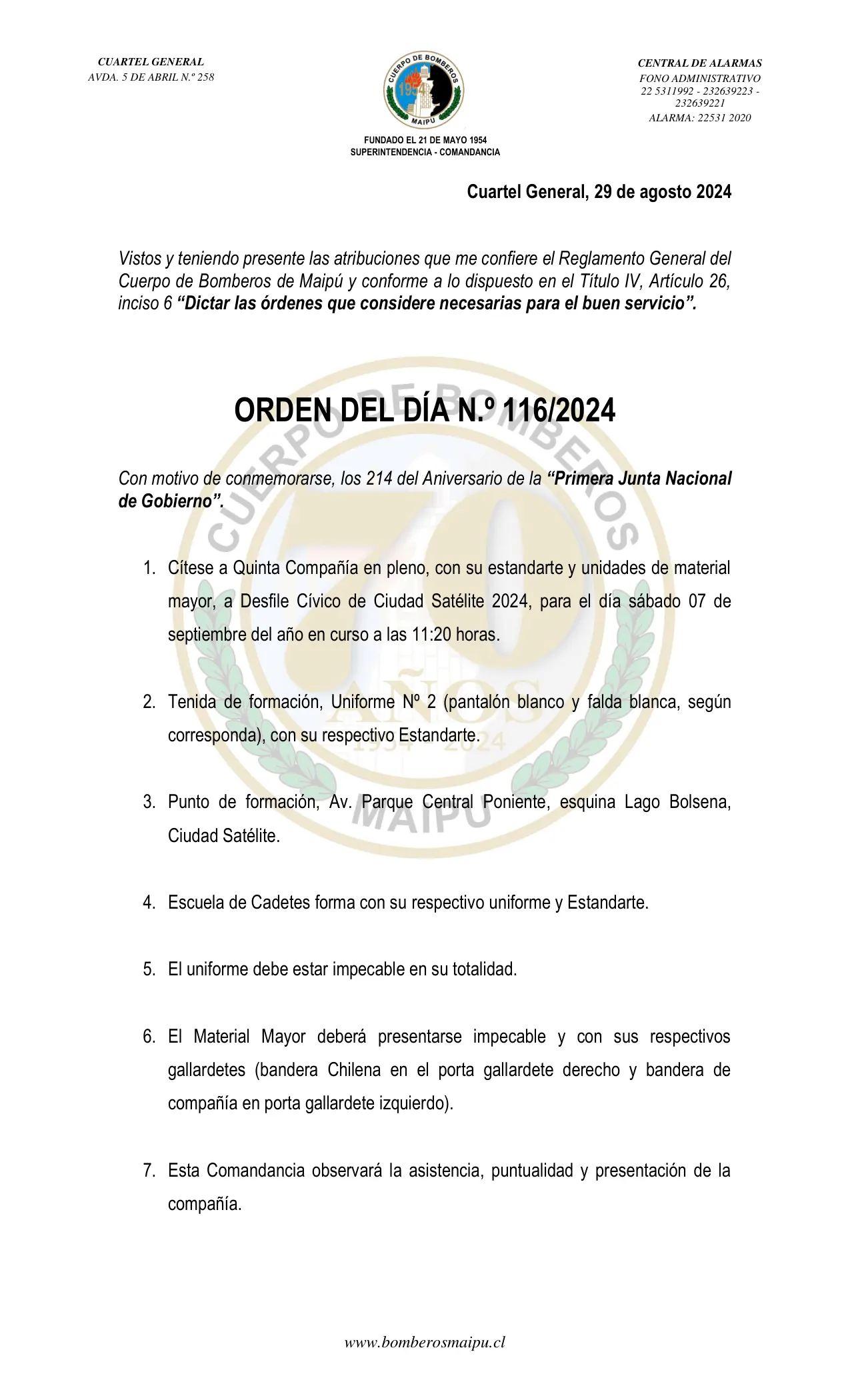 Página 1 de Orden del Día N° 116/2024