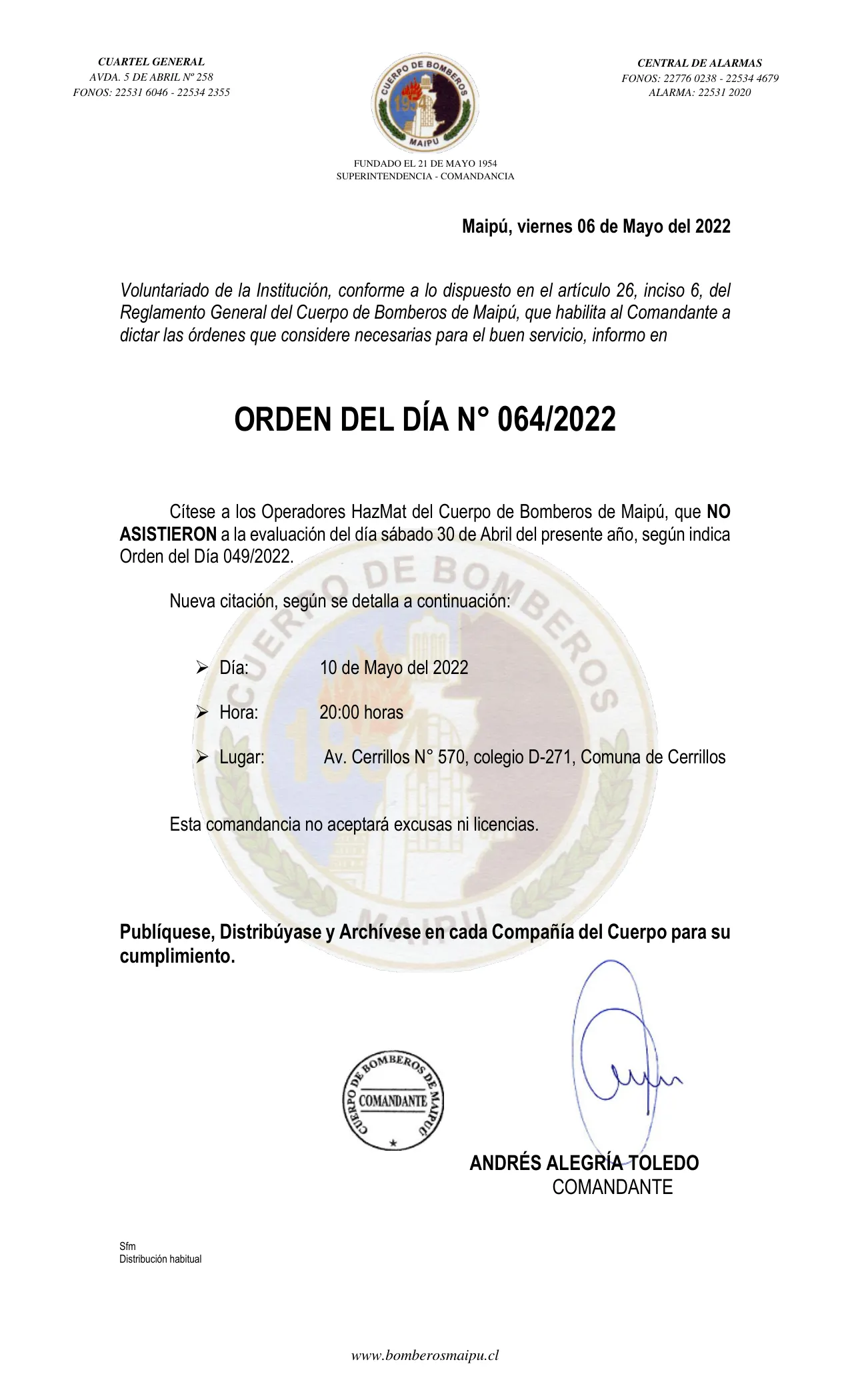 Página 1 de Orden del Día N° 64/2022