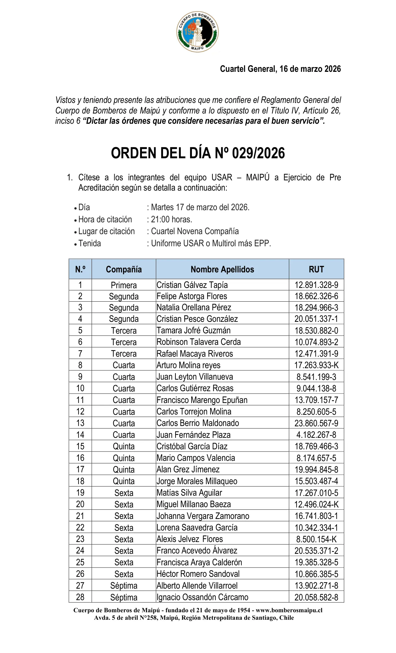 Página 1 de Orden del Día N° 29/2026