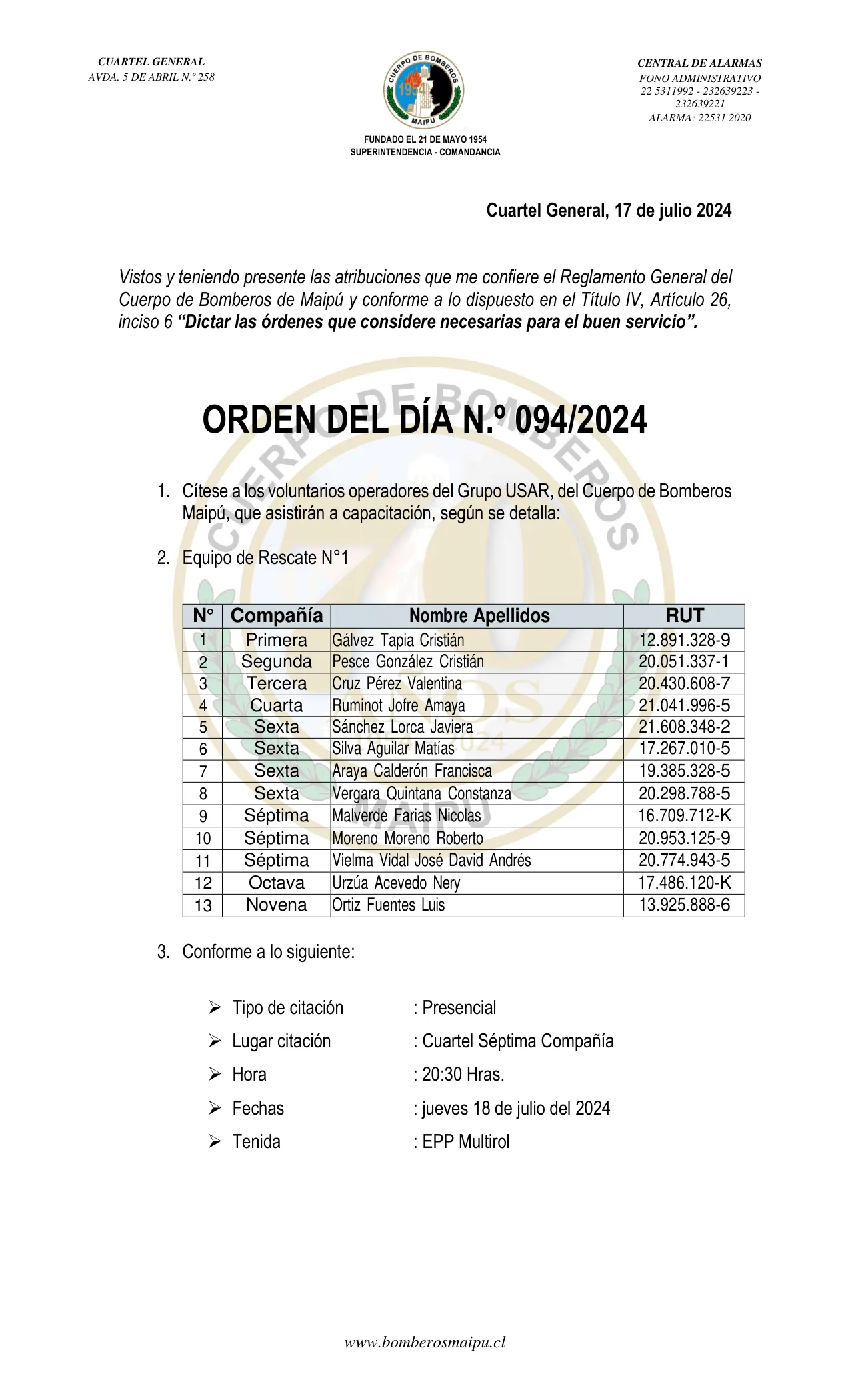Página 1 de Orden del Día N° 94/2024