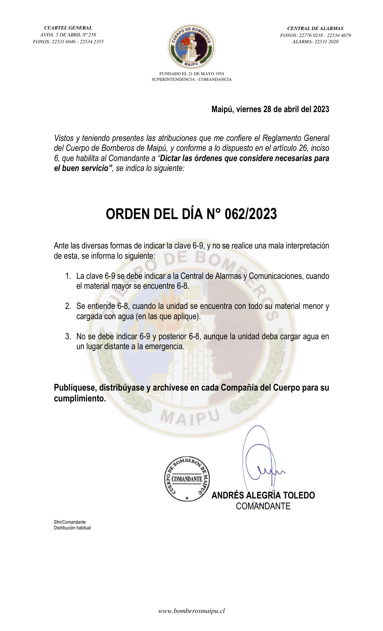 Página 1 de Orden del Día N° 62/2023