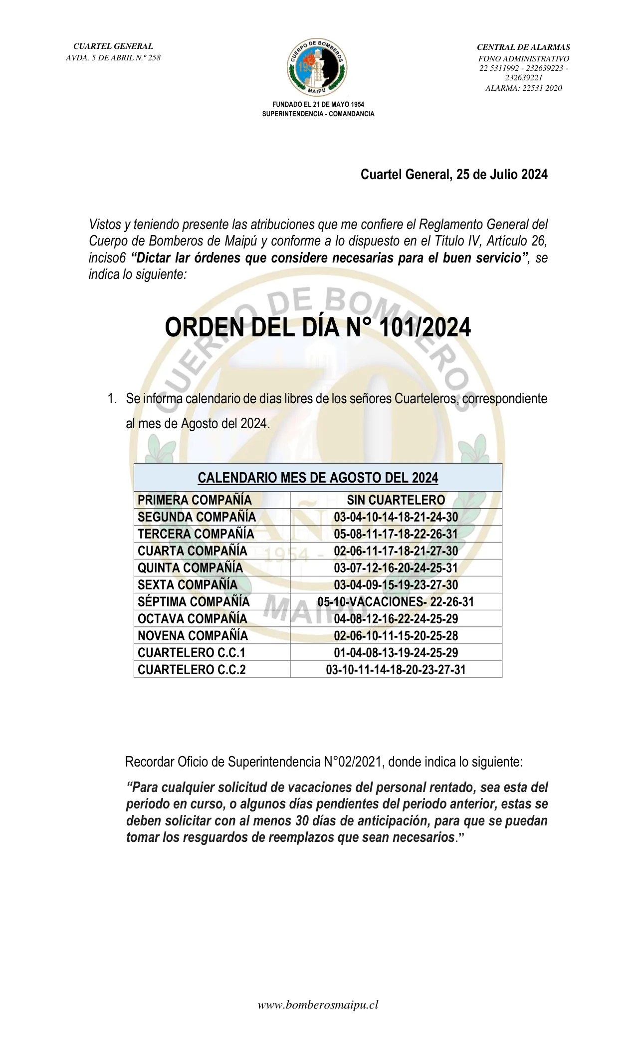 Página 1 de Orden del Día N° 101/2024