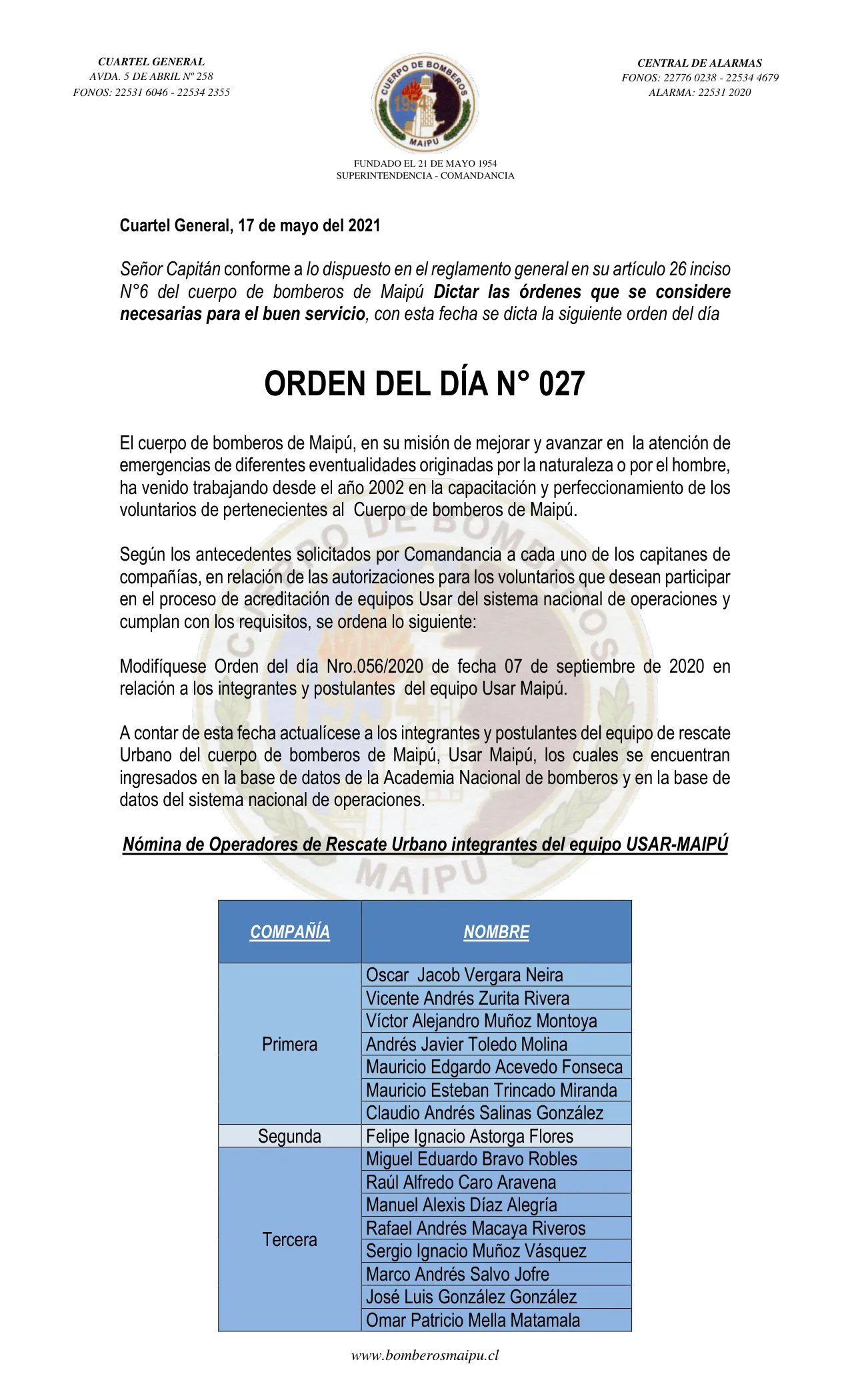 Página 1 de Orden del Día N° 27/2021