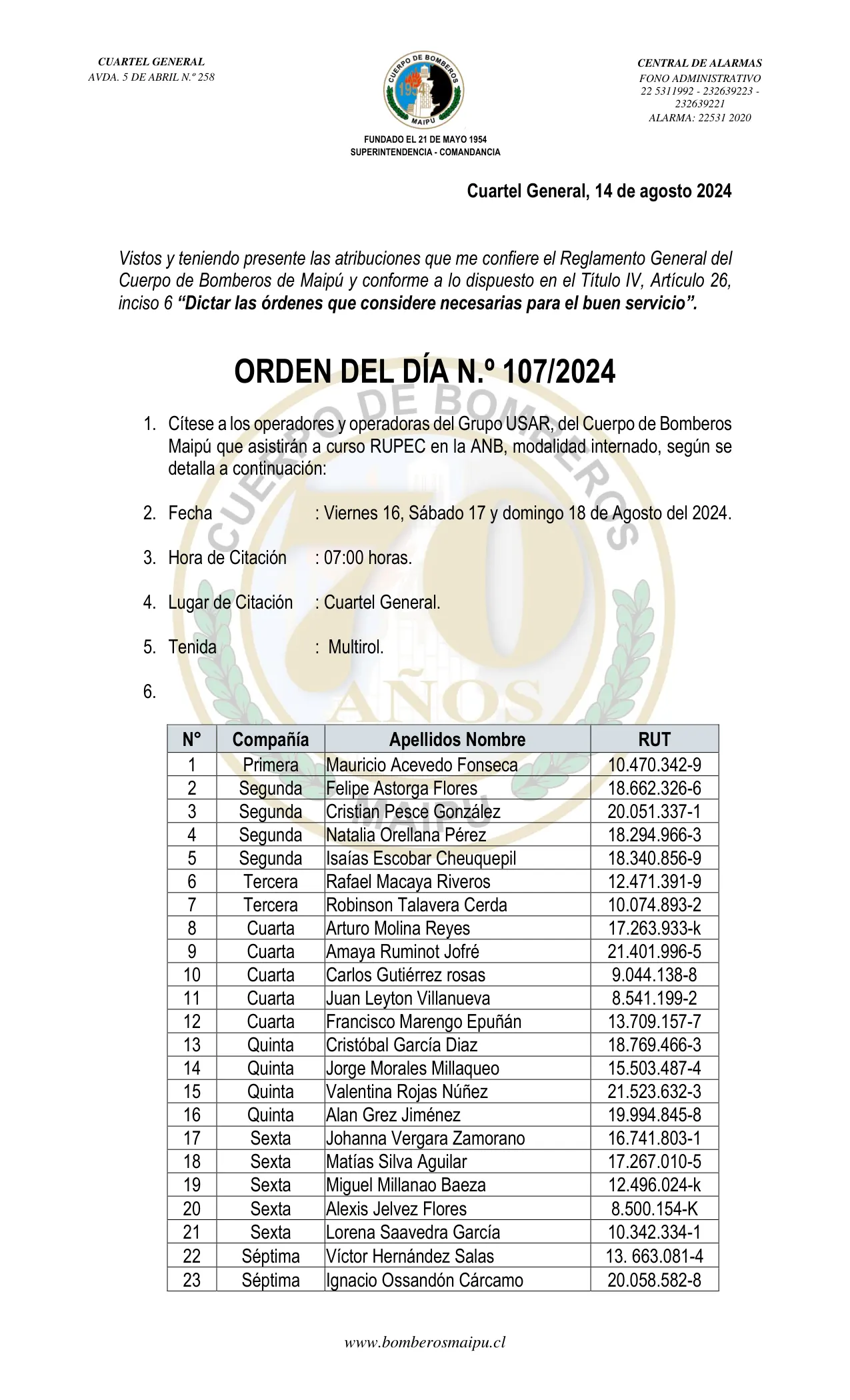 Página 1 de Orden del Día N° 107/2024