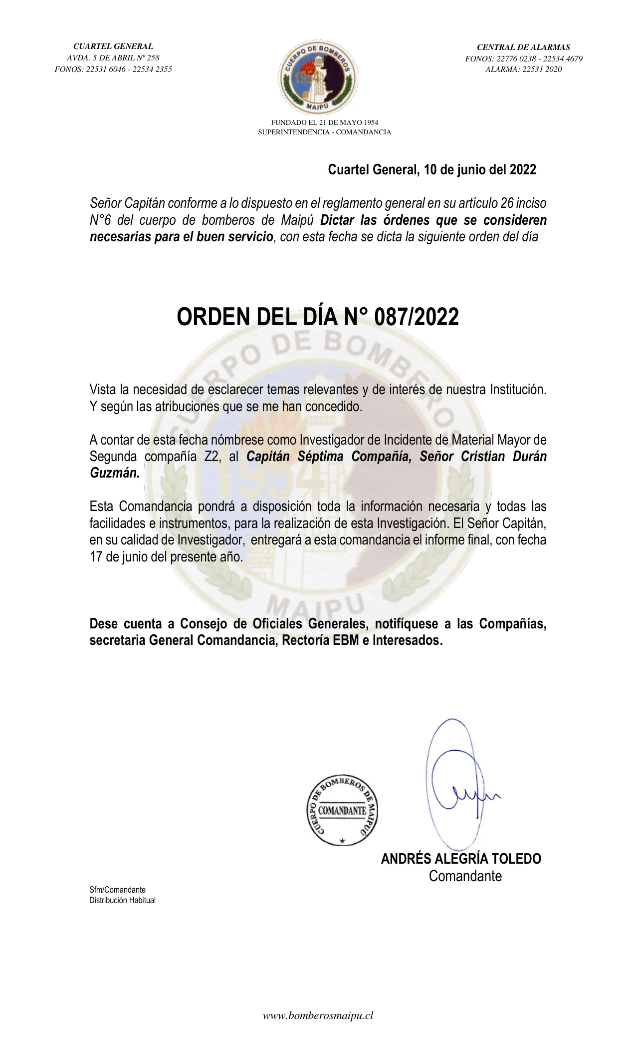 Página 1 de Orden del Día N° 87/2022