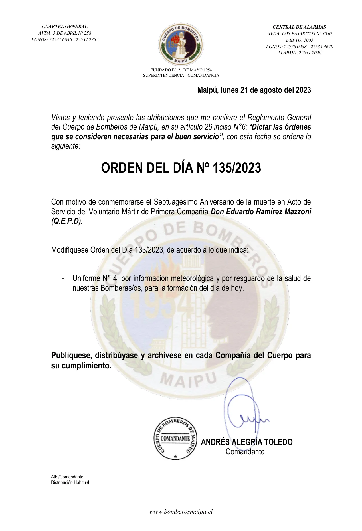 Página 1 de Orden del Día N° 135/2023