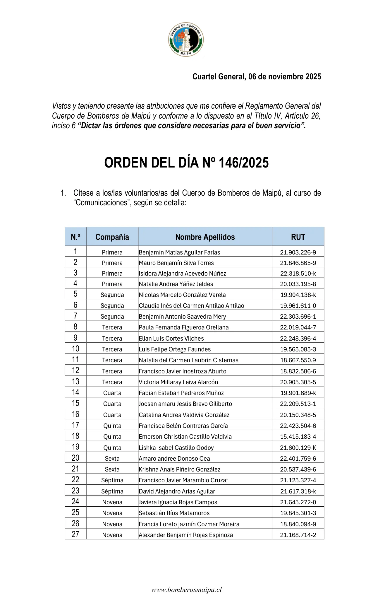 Página 1 de Orden del Día N° 146/2025
