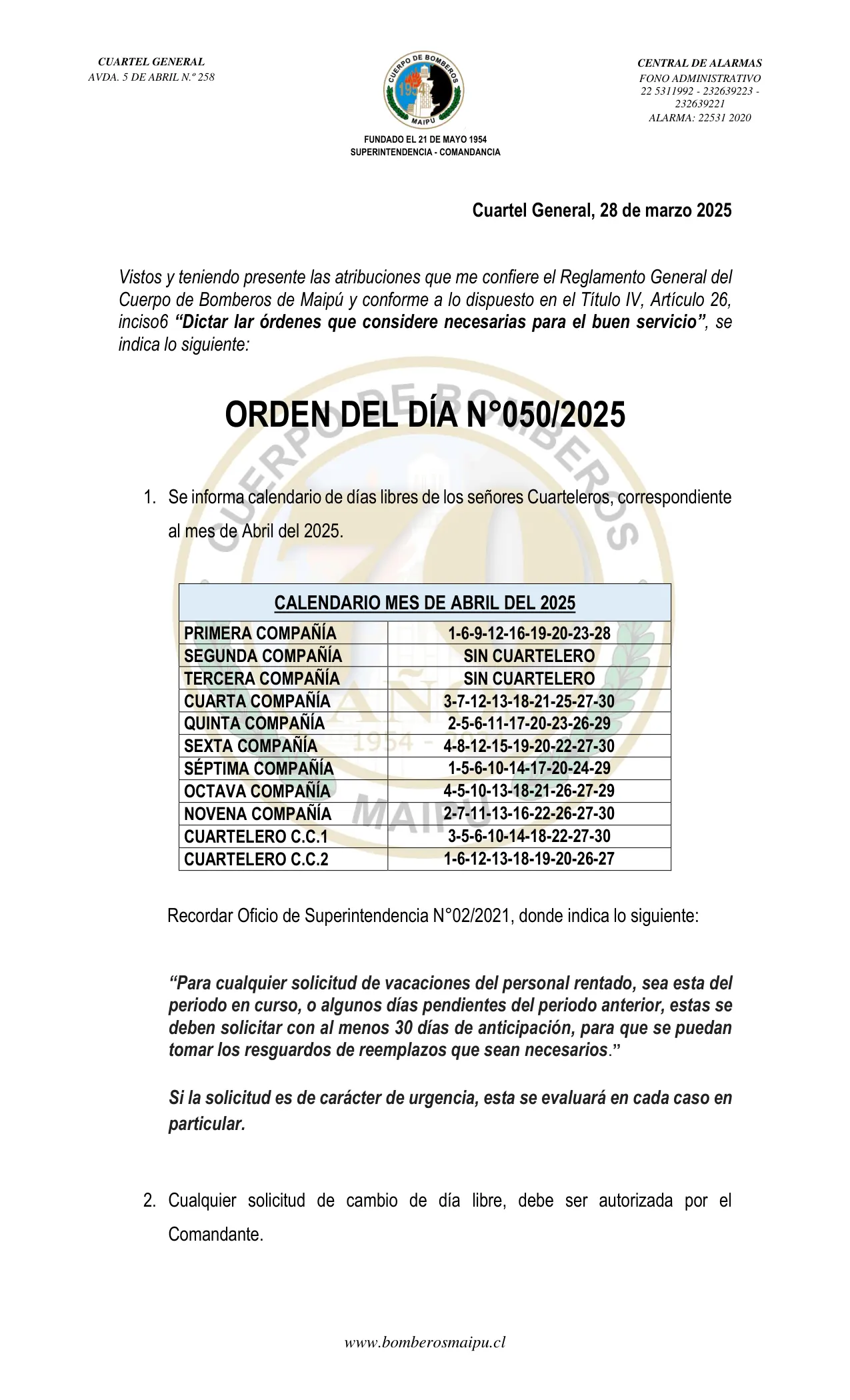 Orden del Día N° 50/2025