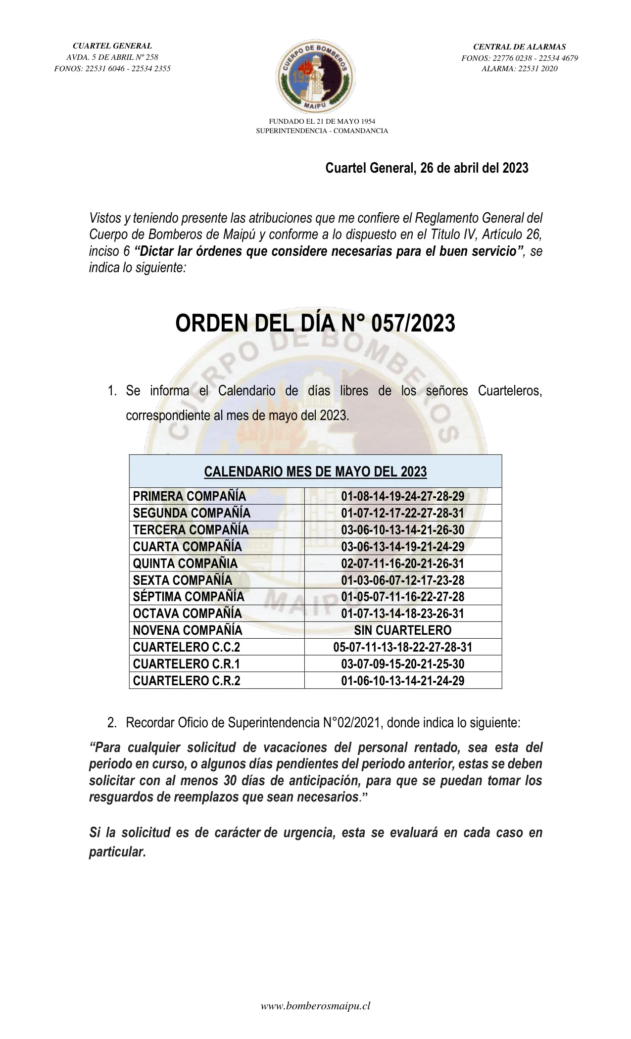 Página 1 de Orden del Día N° 57/2023