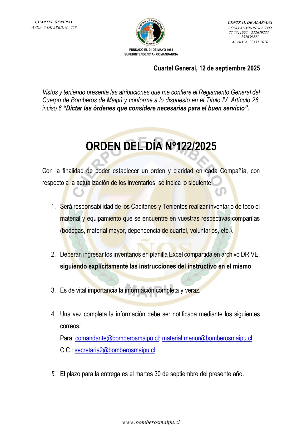 Orden del Día N° 122/2025