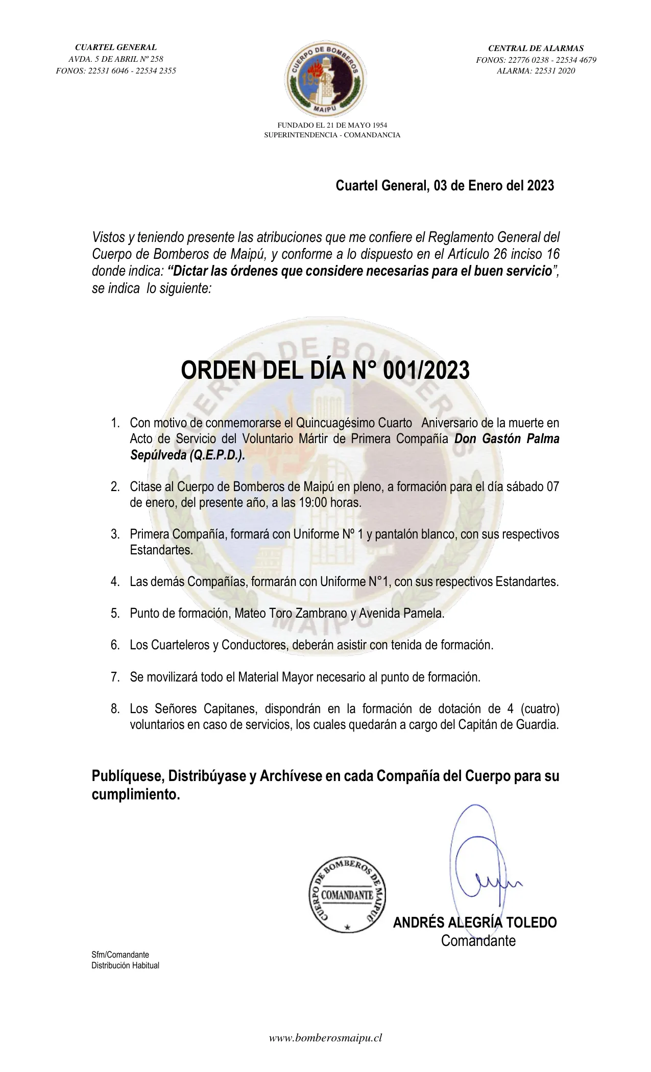 Página 1 de Orden del Día N° 1/2023