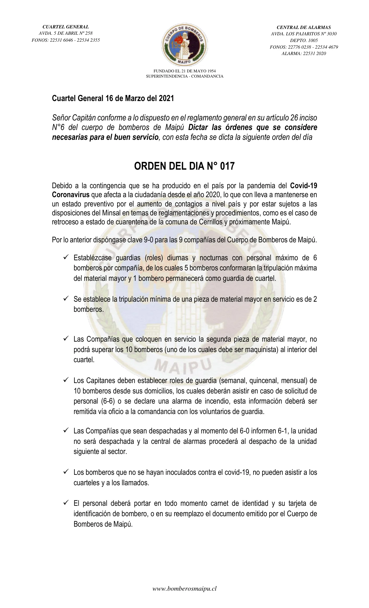 Página 1 de Orden del Día N° 17/2021