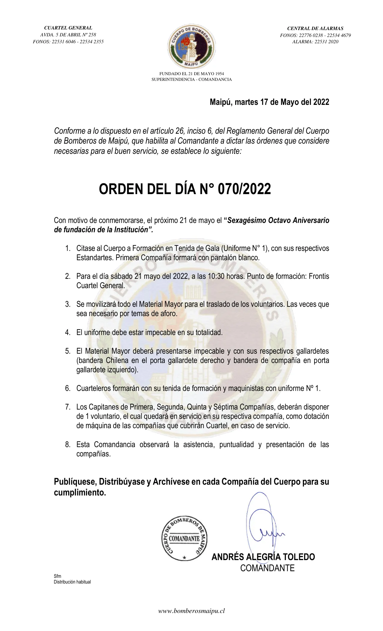 Página 1 de Orden del Día N° 70/2022