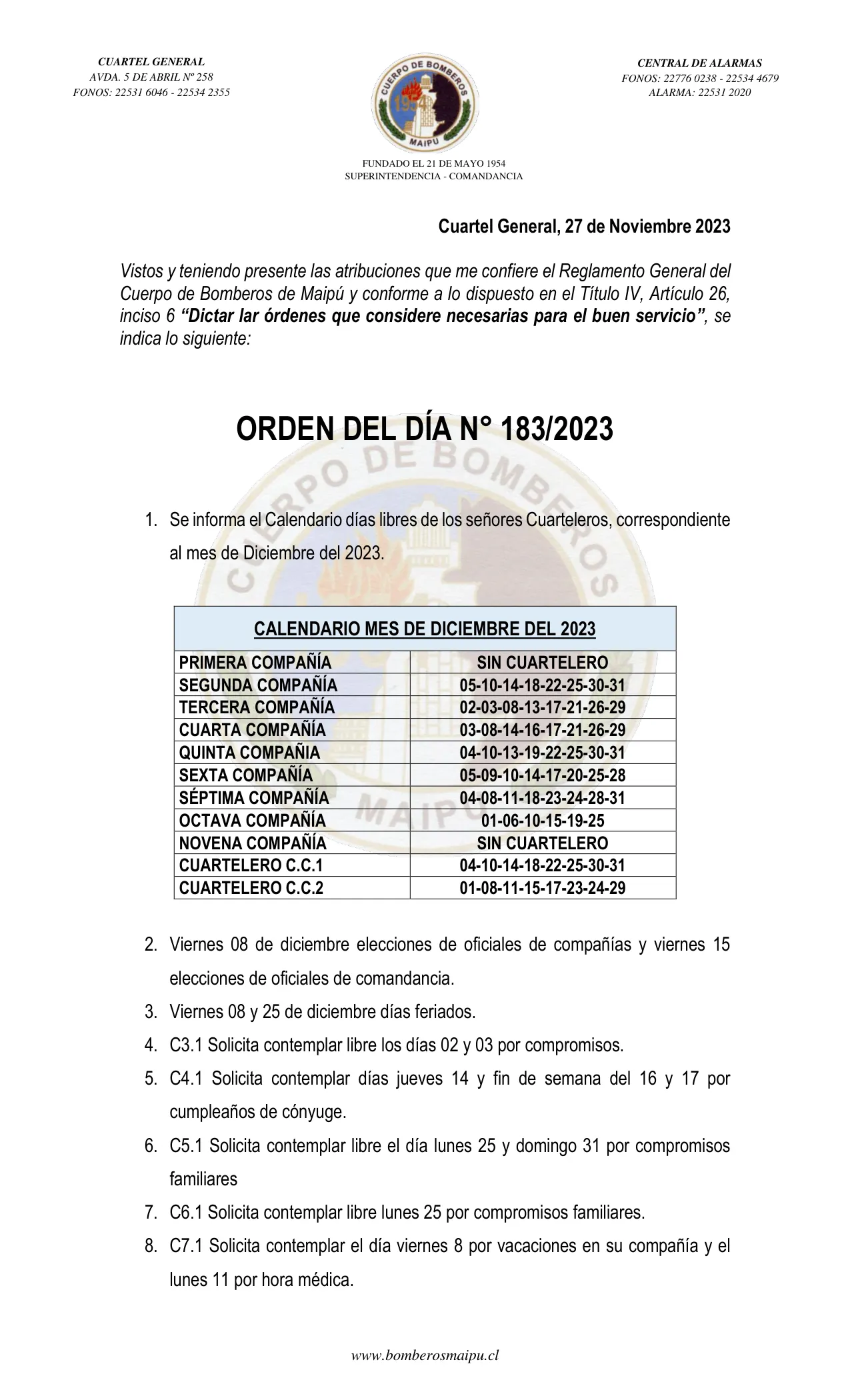 Página 1 de Orden del Día N° 183/2023