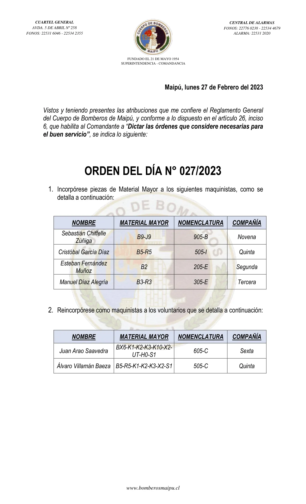 Página 1 de Orden del Día N° 27/2023