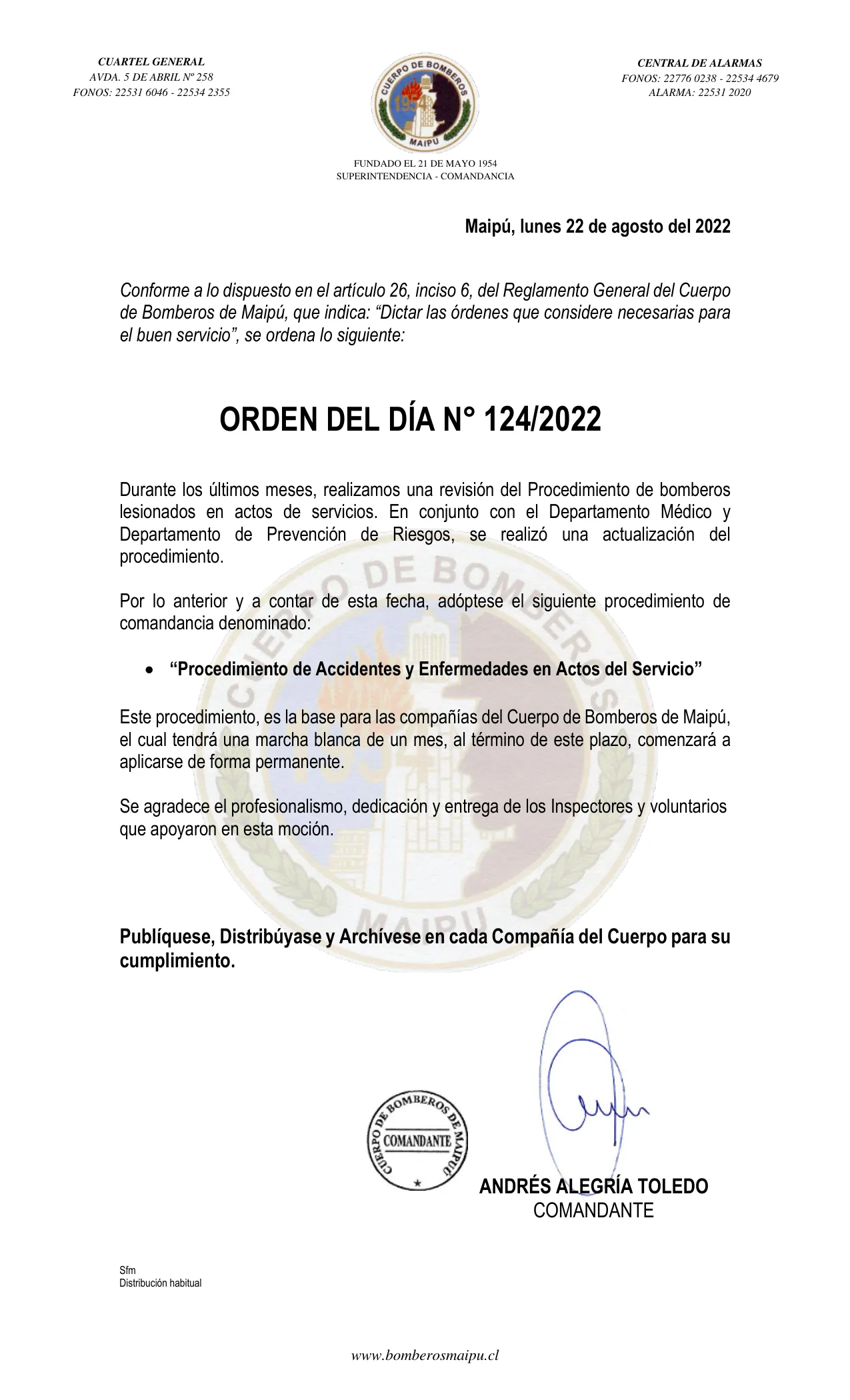 Página 1 de Orden del Día N° 124/2022