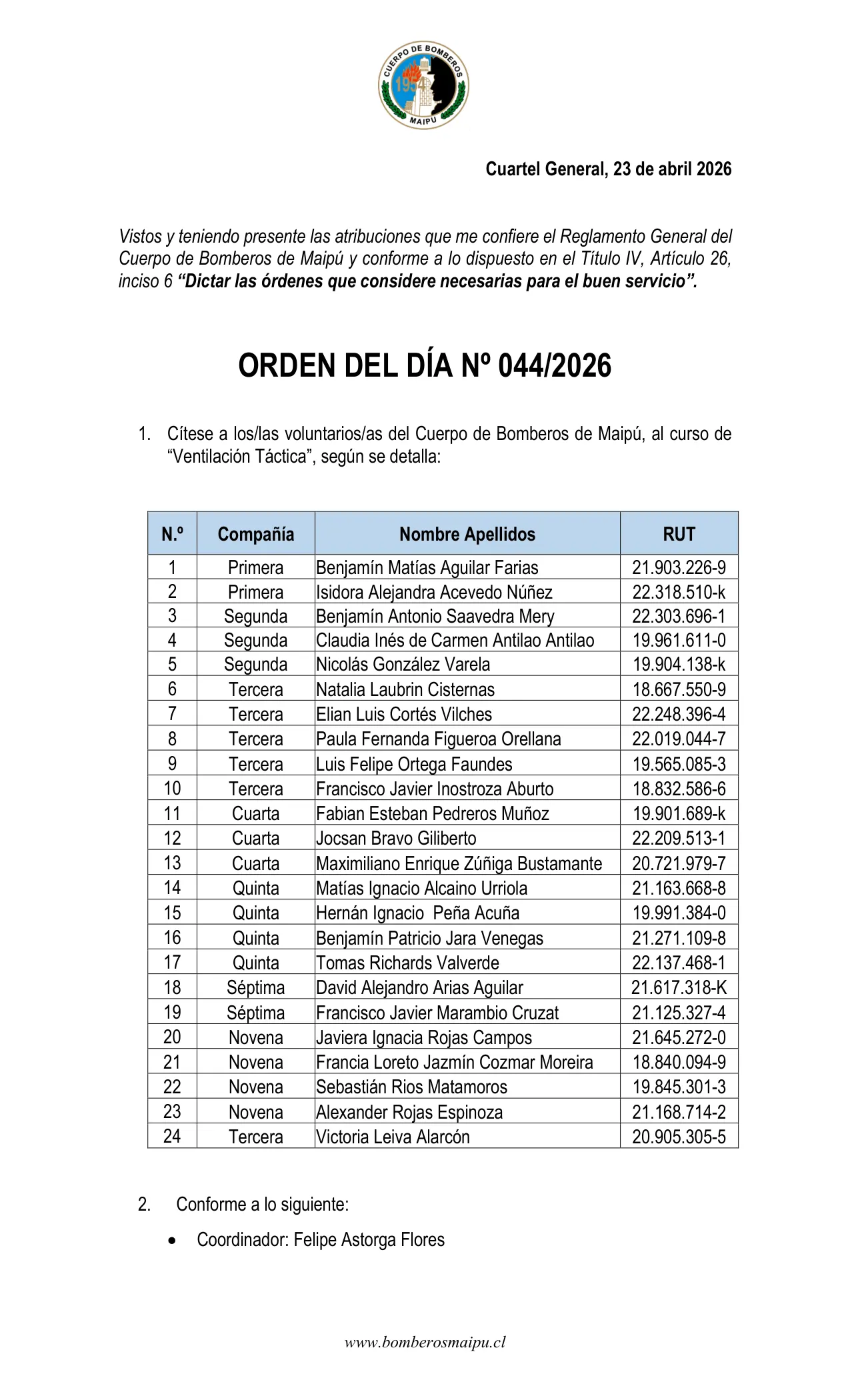 Página 1 de Orden del Día N° 44/2026