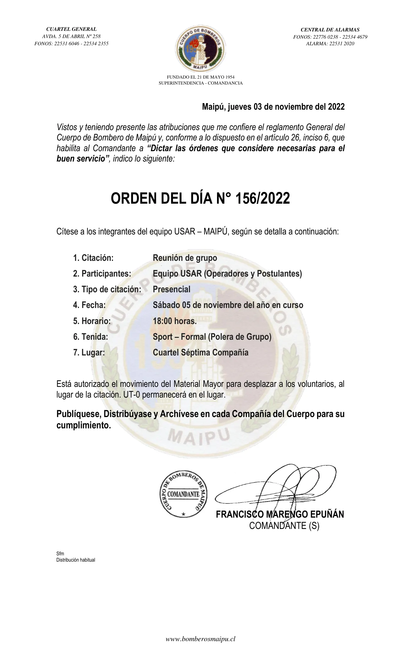Página 1 de Orden del Día N° 156/2022