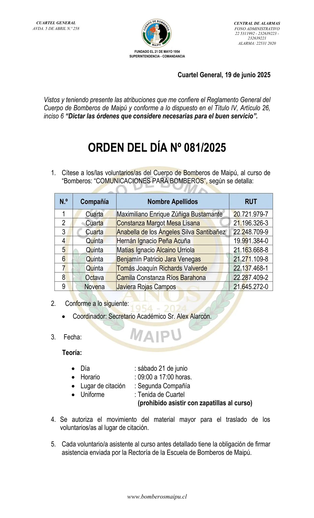 Orden del Día N° 81/2025