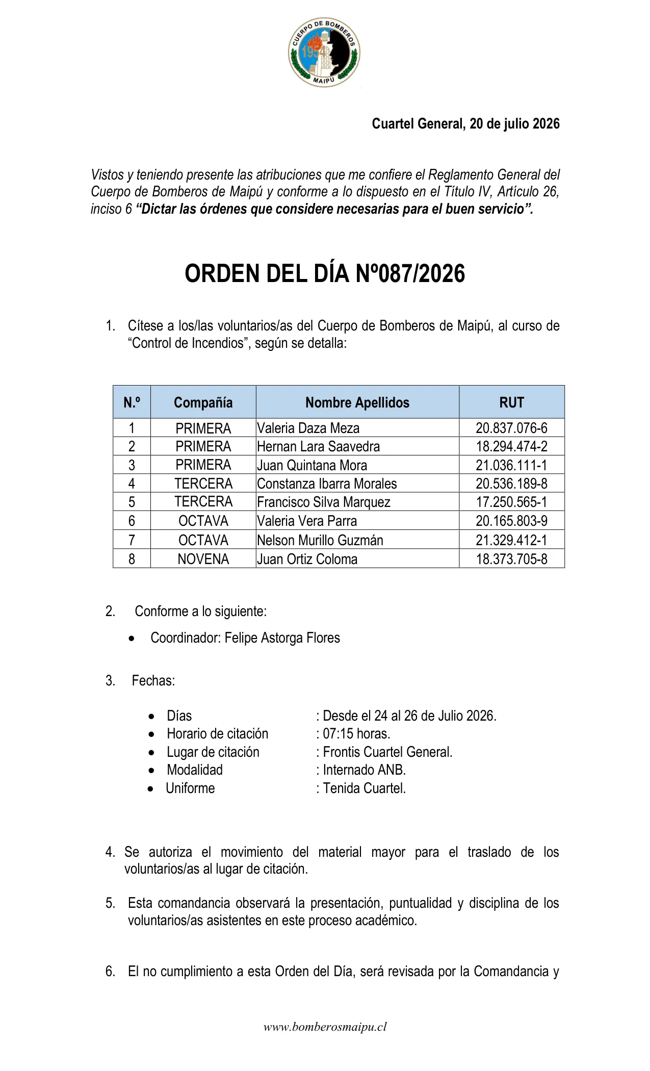Orden del Día N° 87/2026