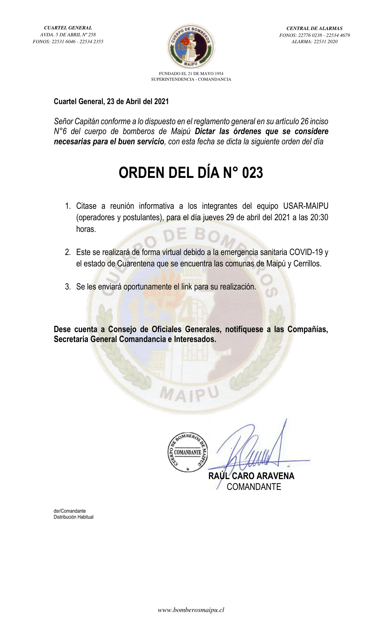 Página 1 de Orden del Día N° 23/2021