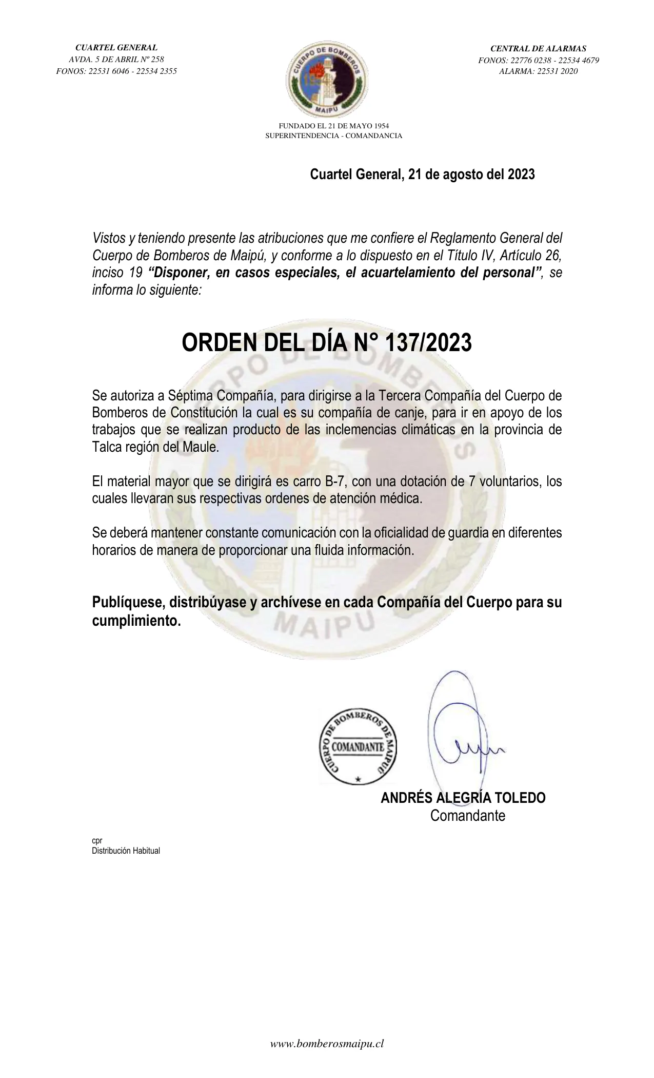 Página 1 de Orden del Día N° 137/2023