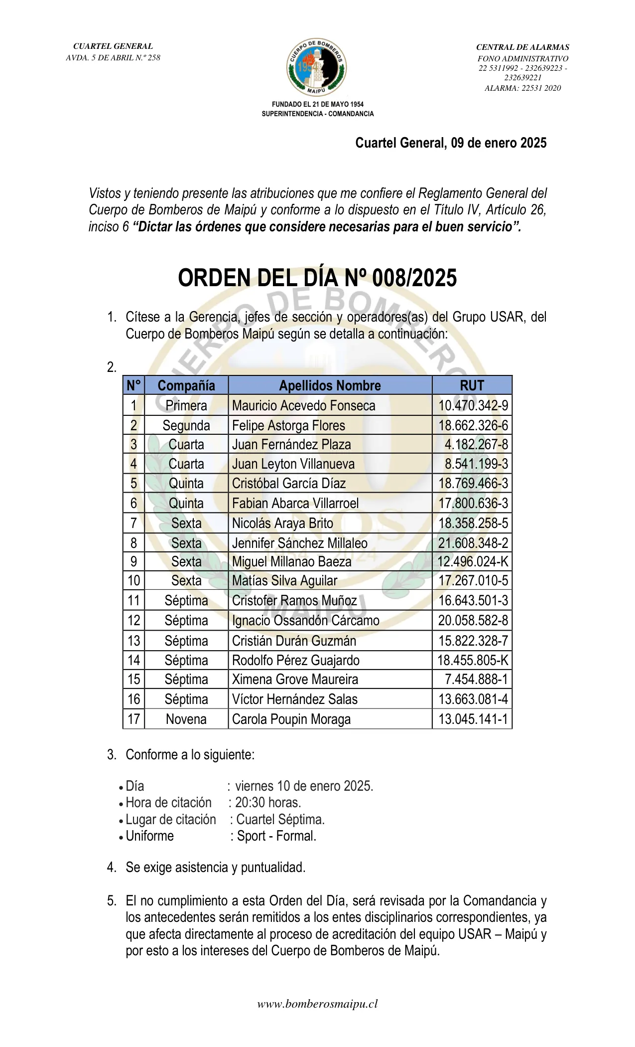 Página 1 de Orden del Día N° 8/2025