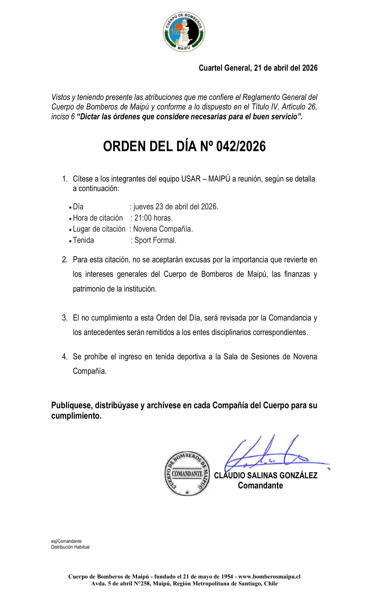 Página 1 de Orden del Día N° 42/2026