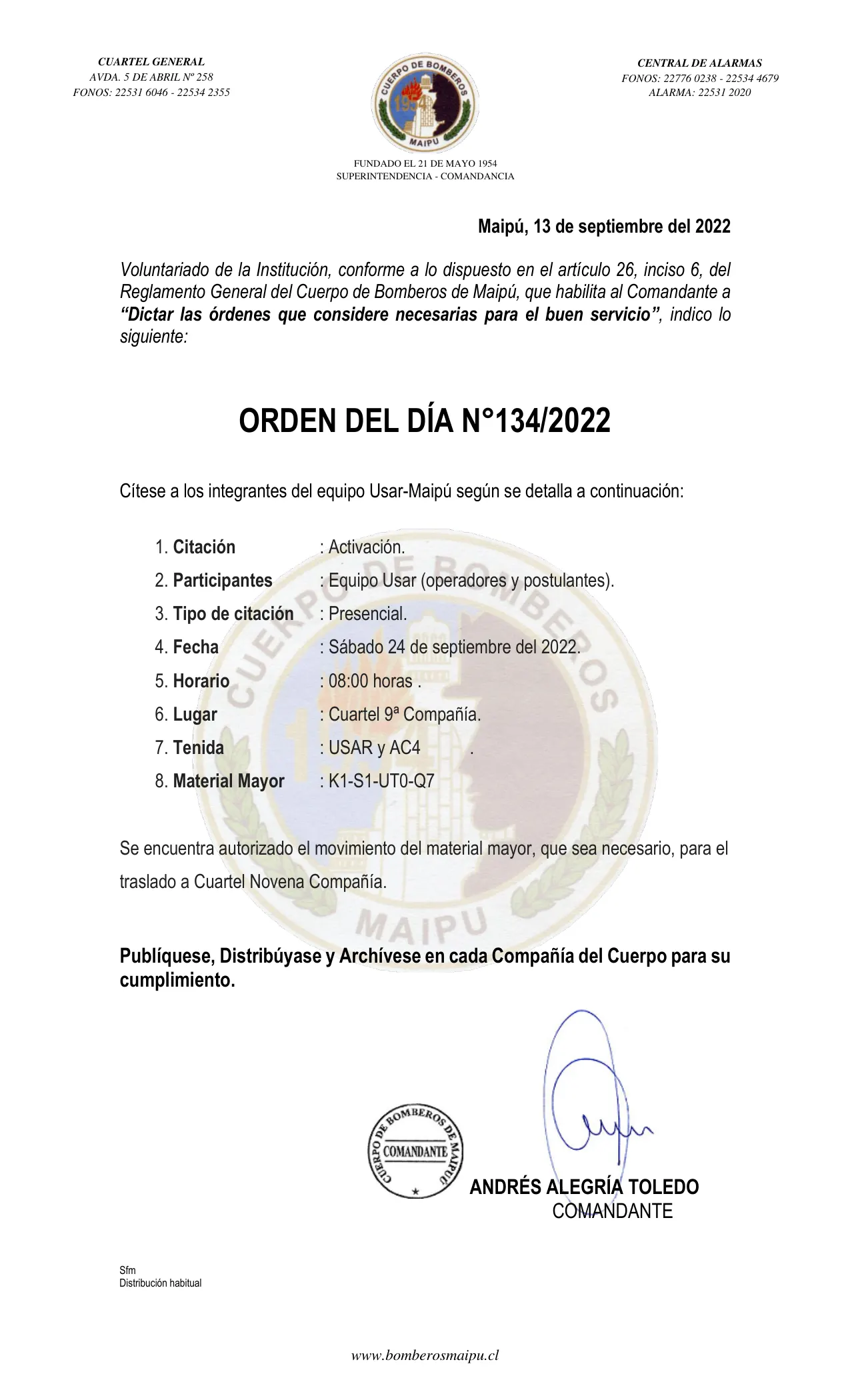 Página 1 de Orden del Día N° 134/2022