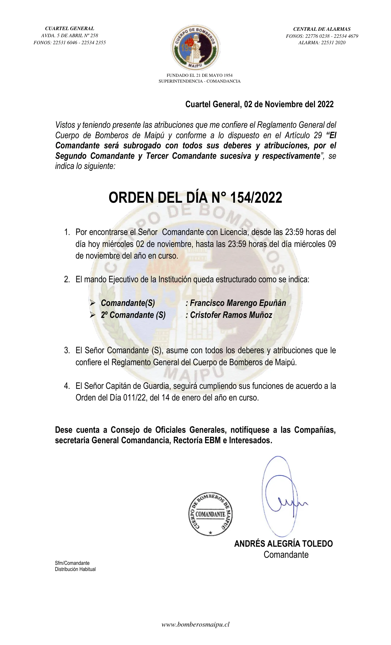 Página 1 de Orden del Día N° 154/2022
