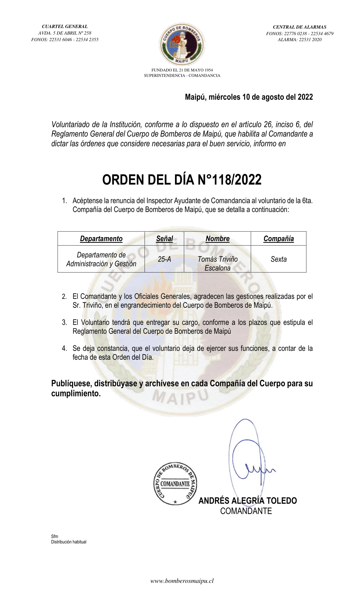 Página 1 de Orden del Día N° 118/2022