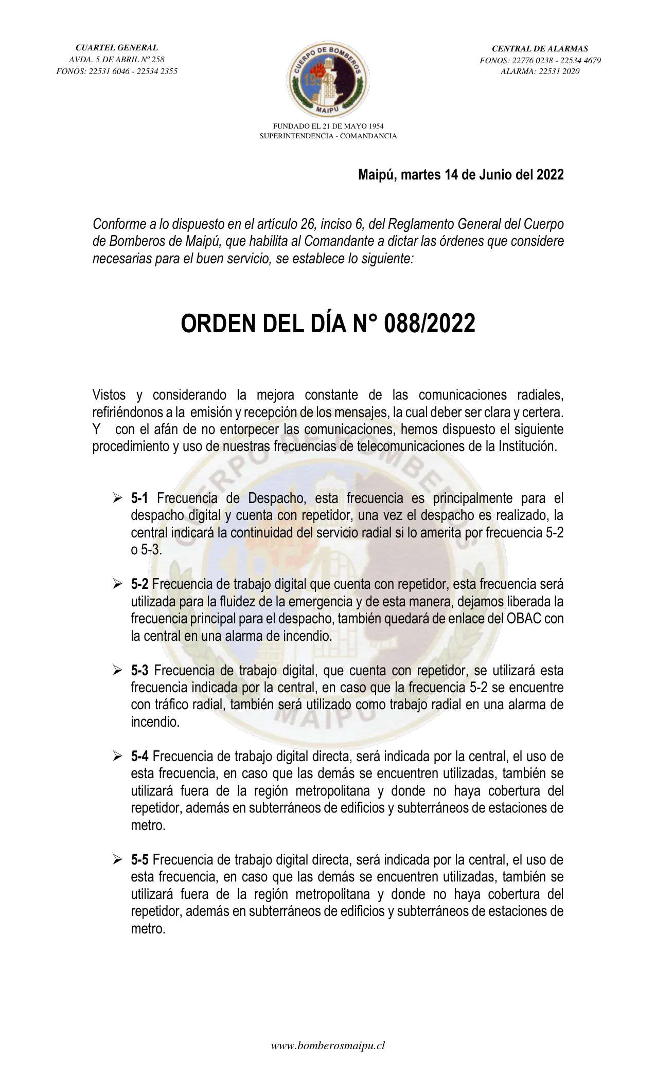 Página 1 de Orden del Día N° 88/2022