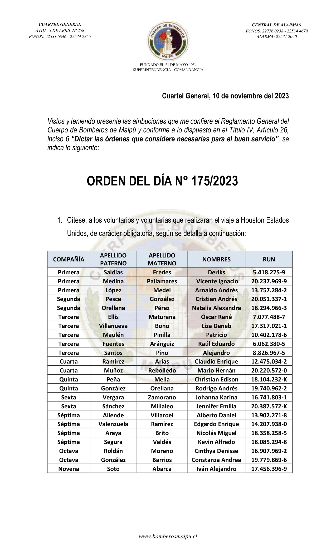 Página 1 de Orden del Día N° 175/2023