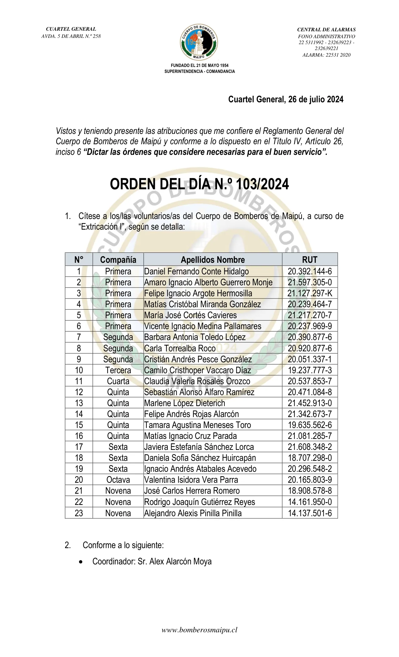 Página 1 de Orden del Día N° 103/2024