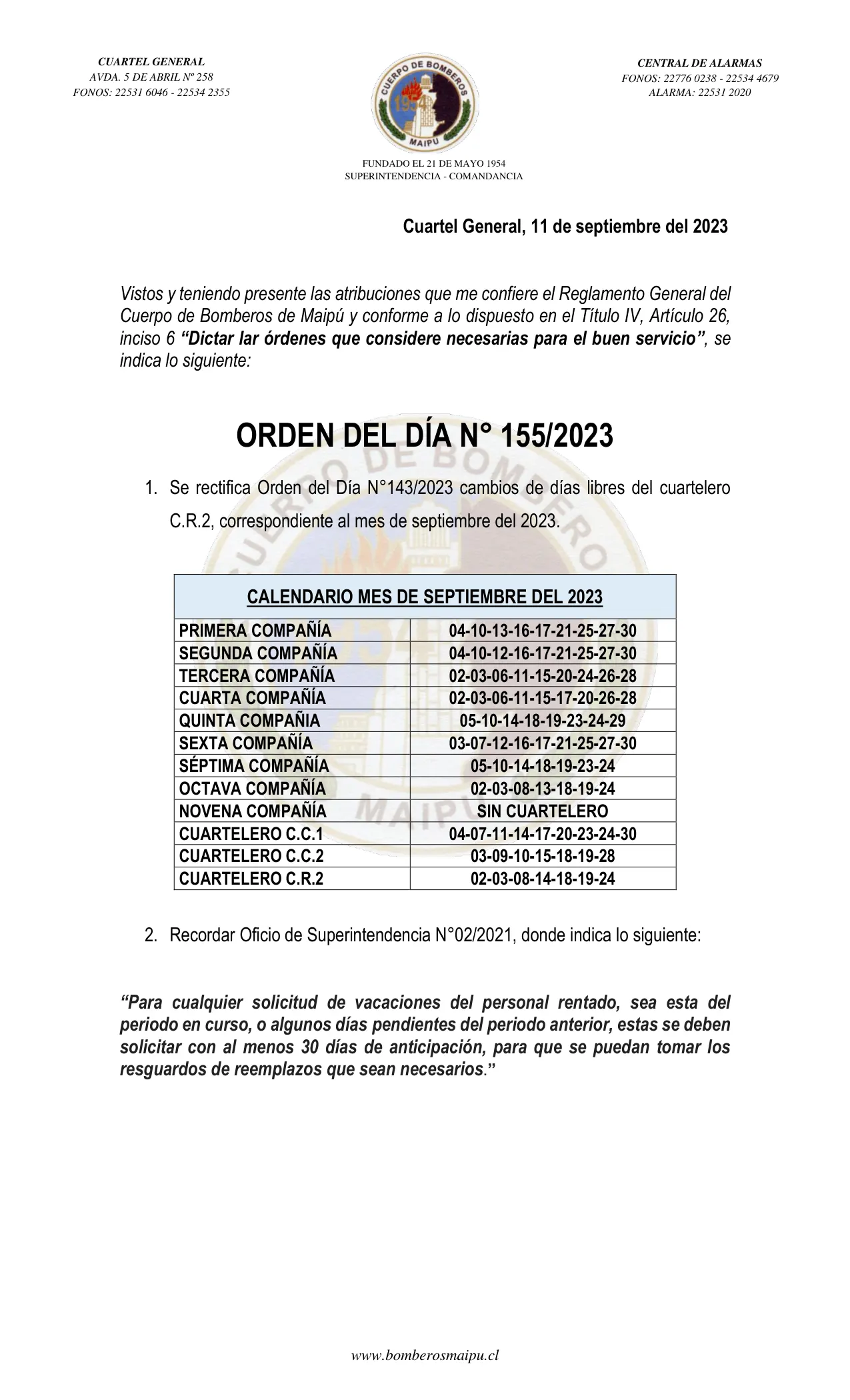 Página 1 de Orden del Día N° 155/2023