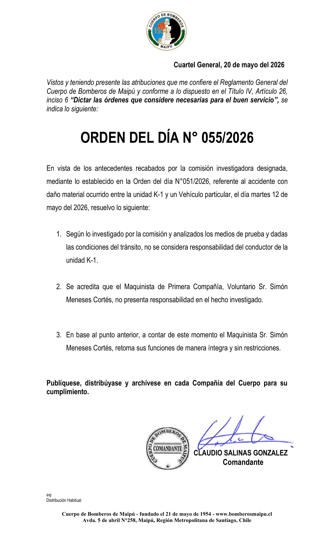 Página 1 de Orden del Día N° 55/2026