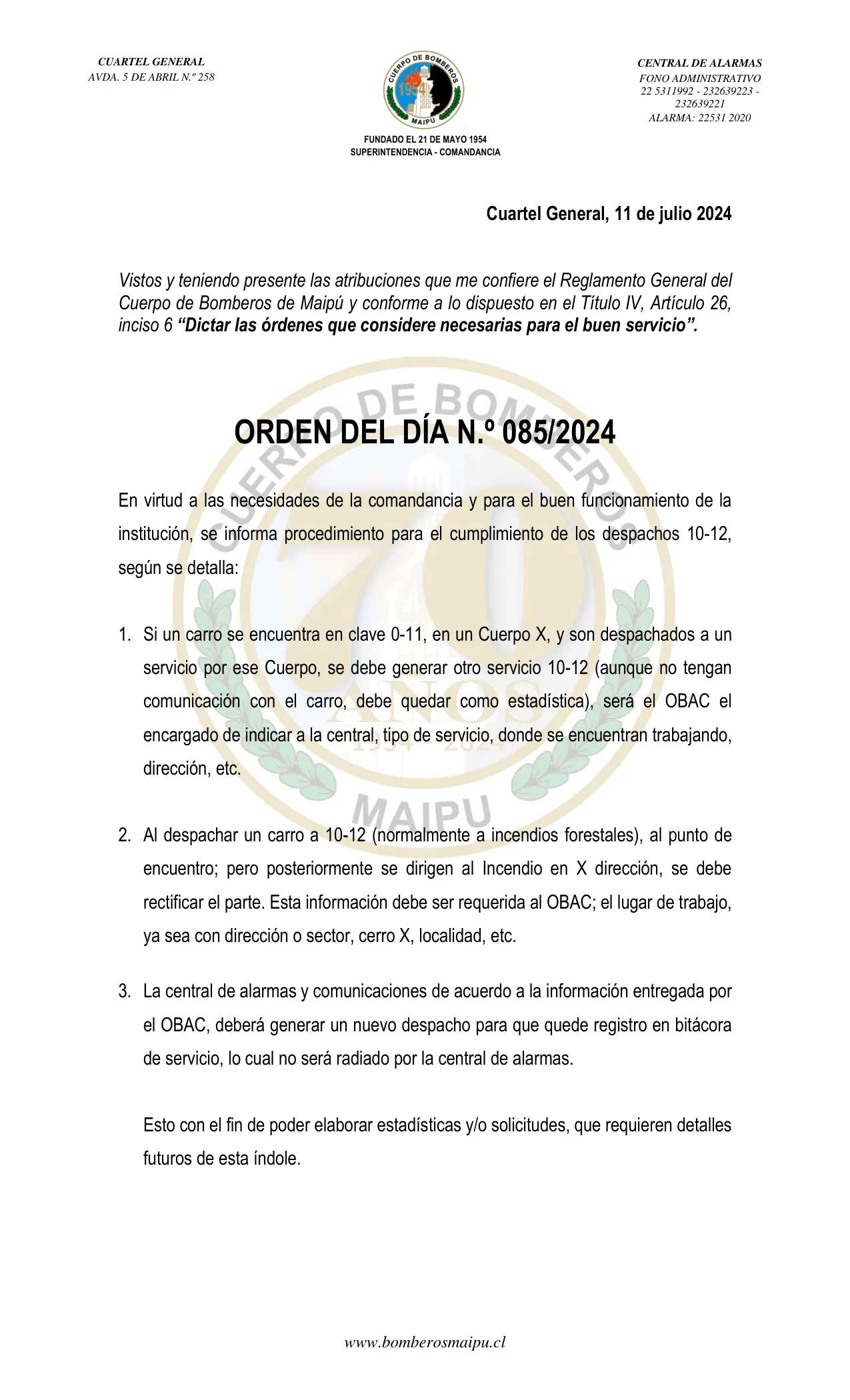 Página 1 de Orden del Día N° 85/2024