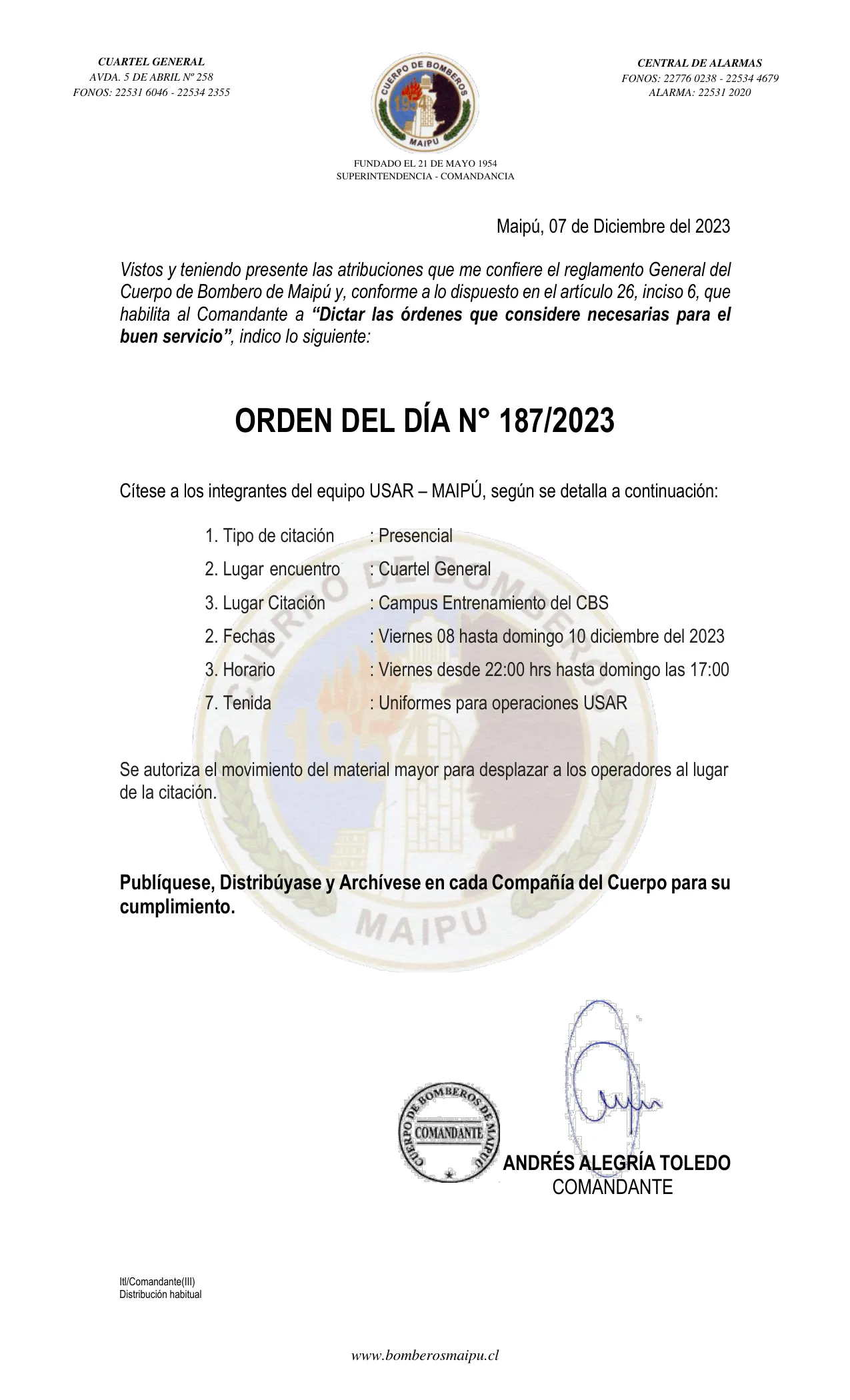 Página 1 de Orden del Día N° 187/2023