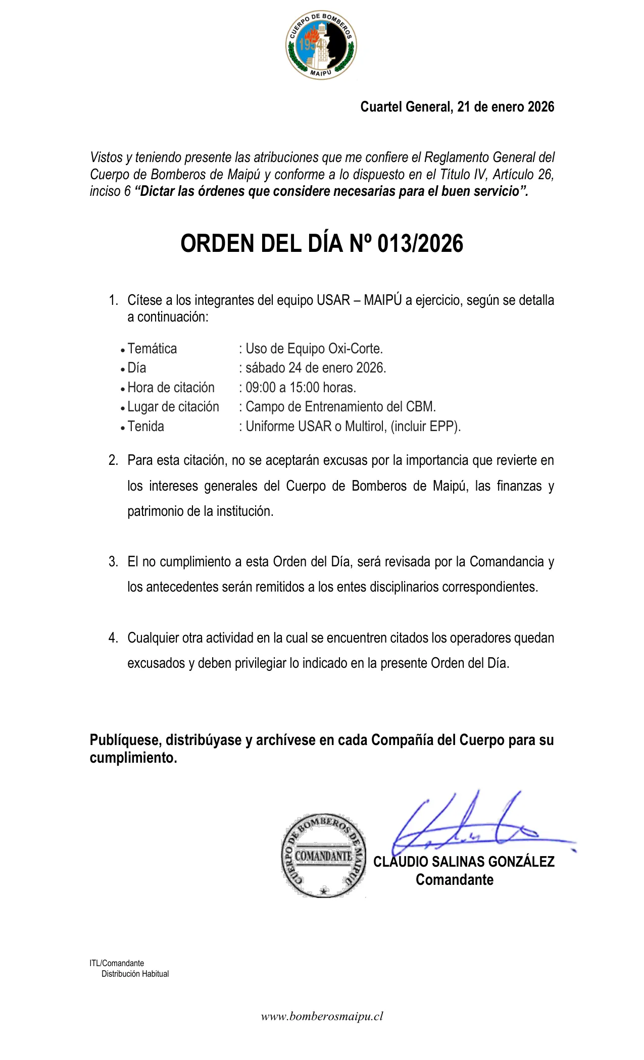 Orden del Día N° 13/2026